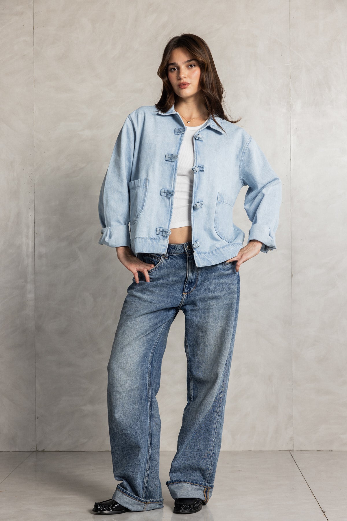 Light Blue Frog Fastening denim jacket