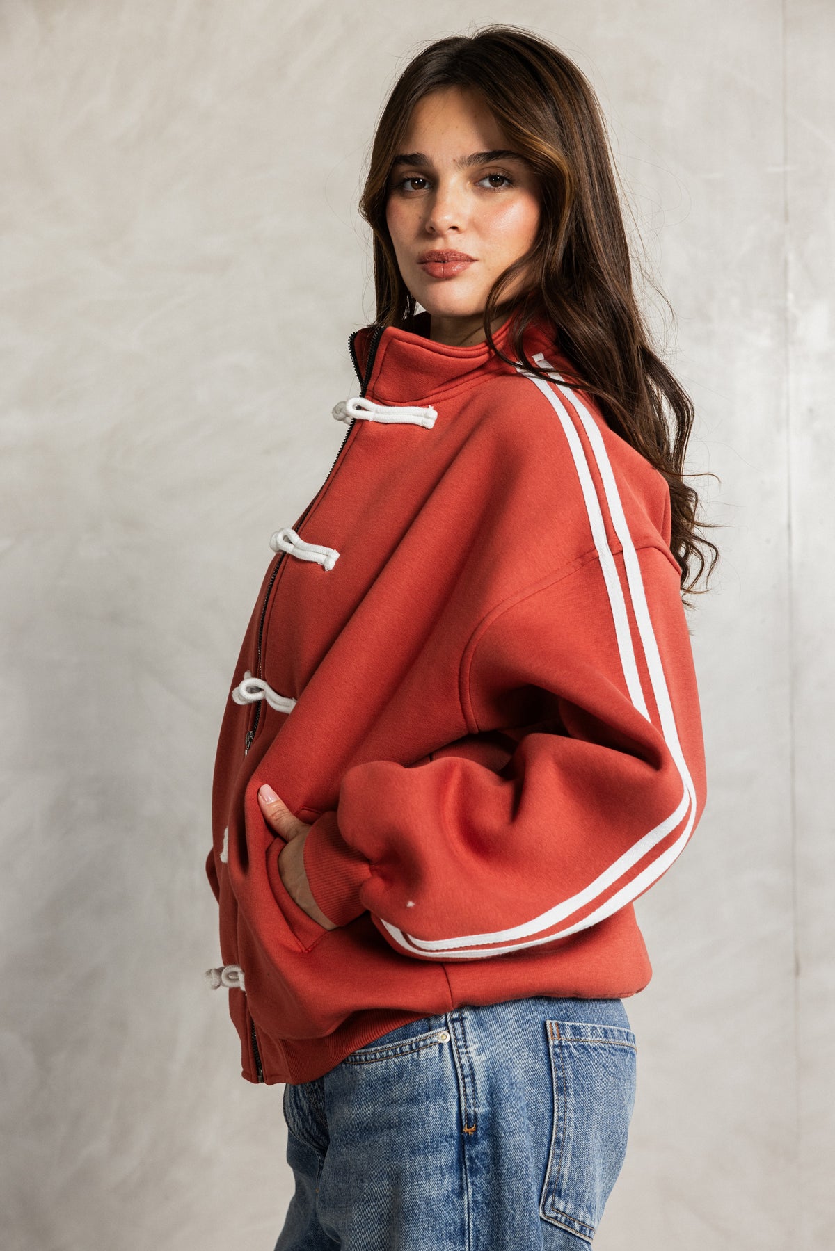 Red Orange Frog Fastening Jacket