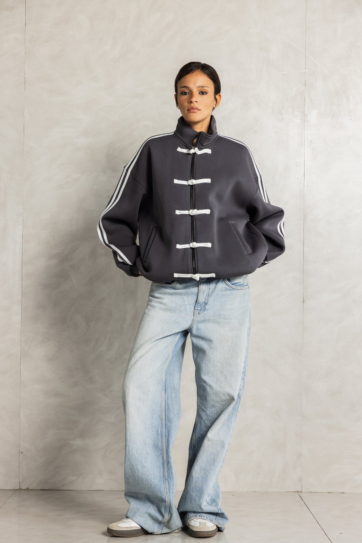Charcoal Frog Fastening Jacket