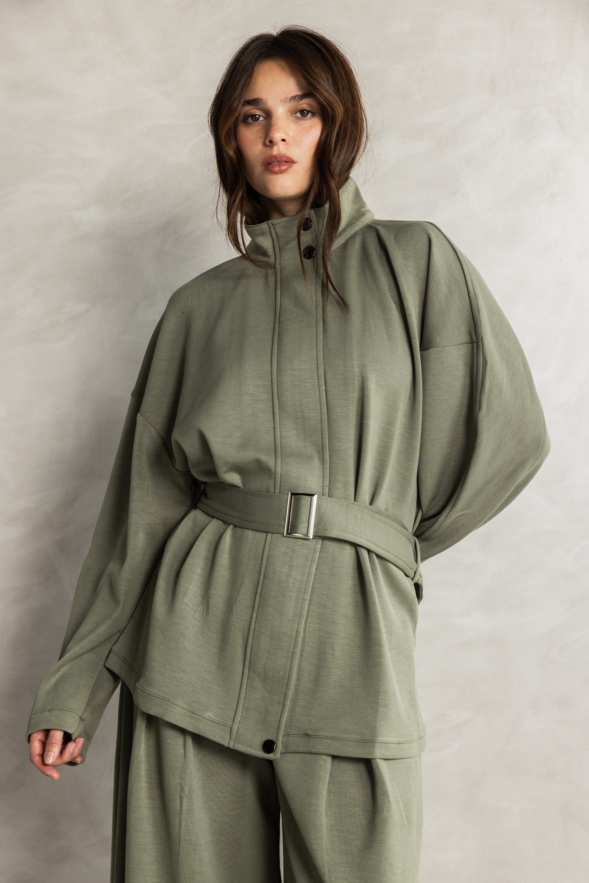 Olive Soft Touch Belted Set