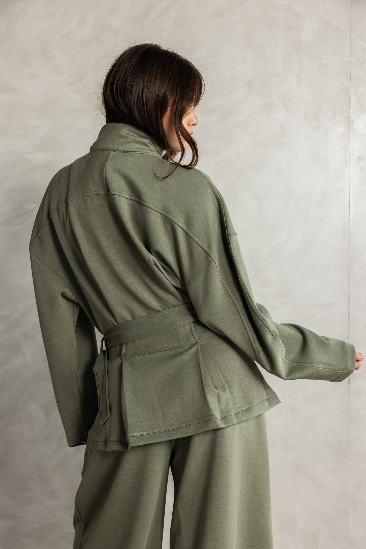 Olive Soft Touch Belted Set