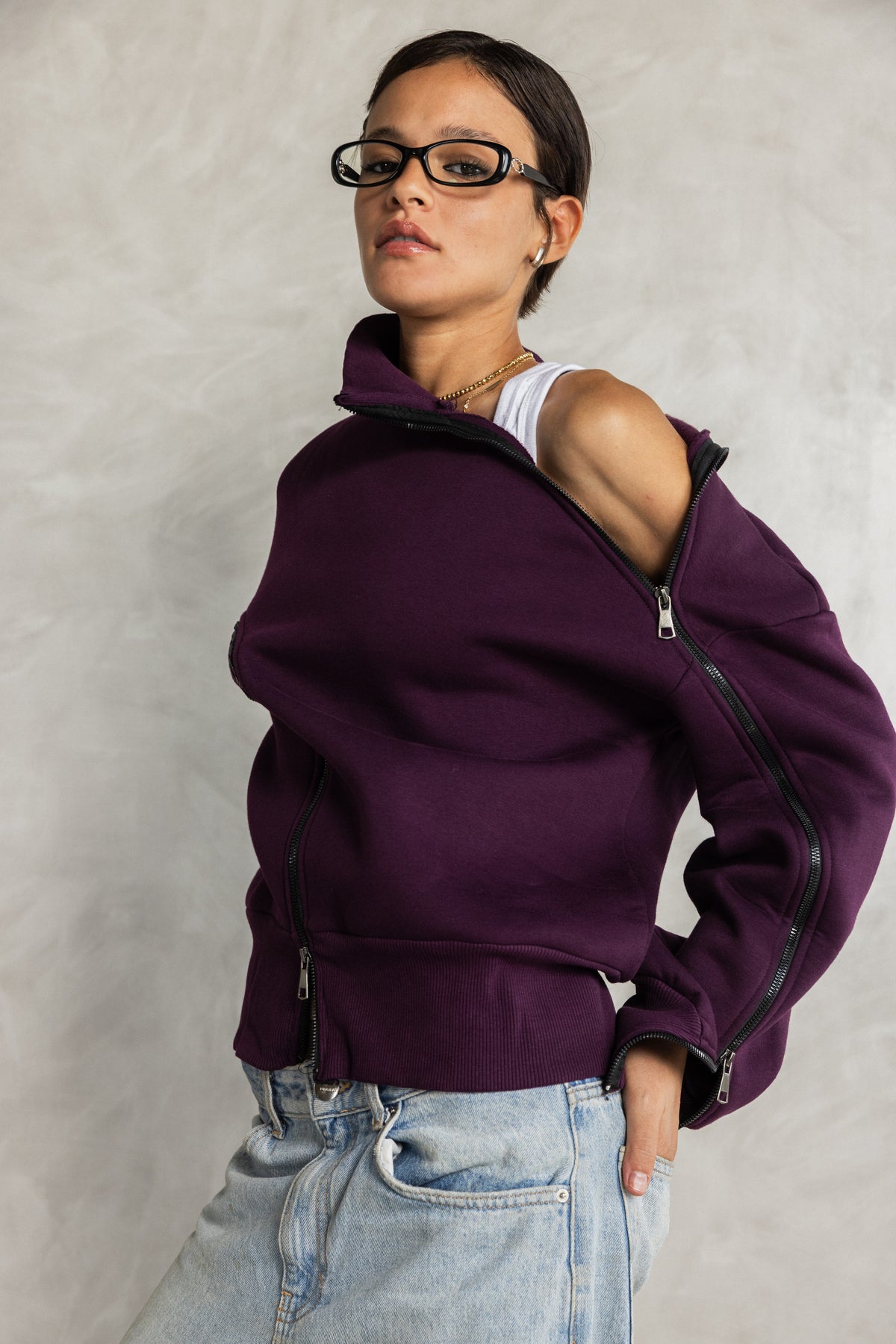 Grape Double Zipper Sweatshirt