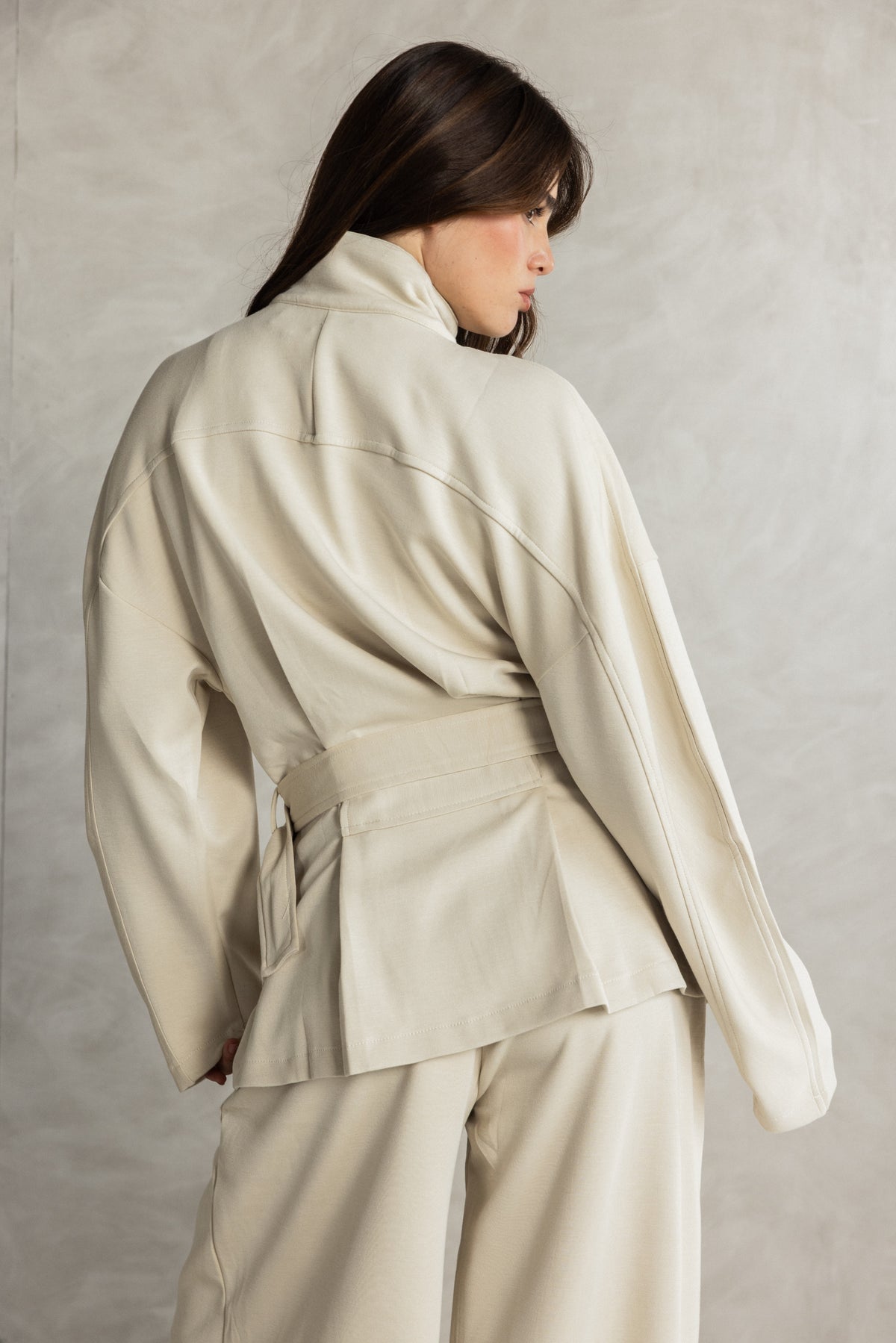 Cream Soft Touch Belted Set