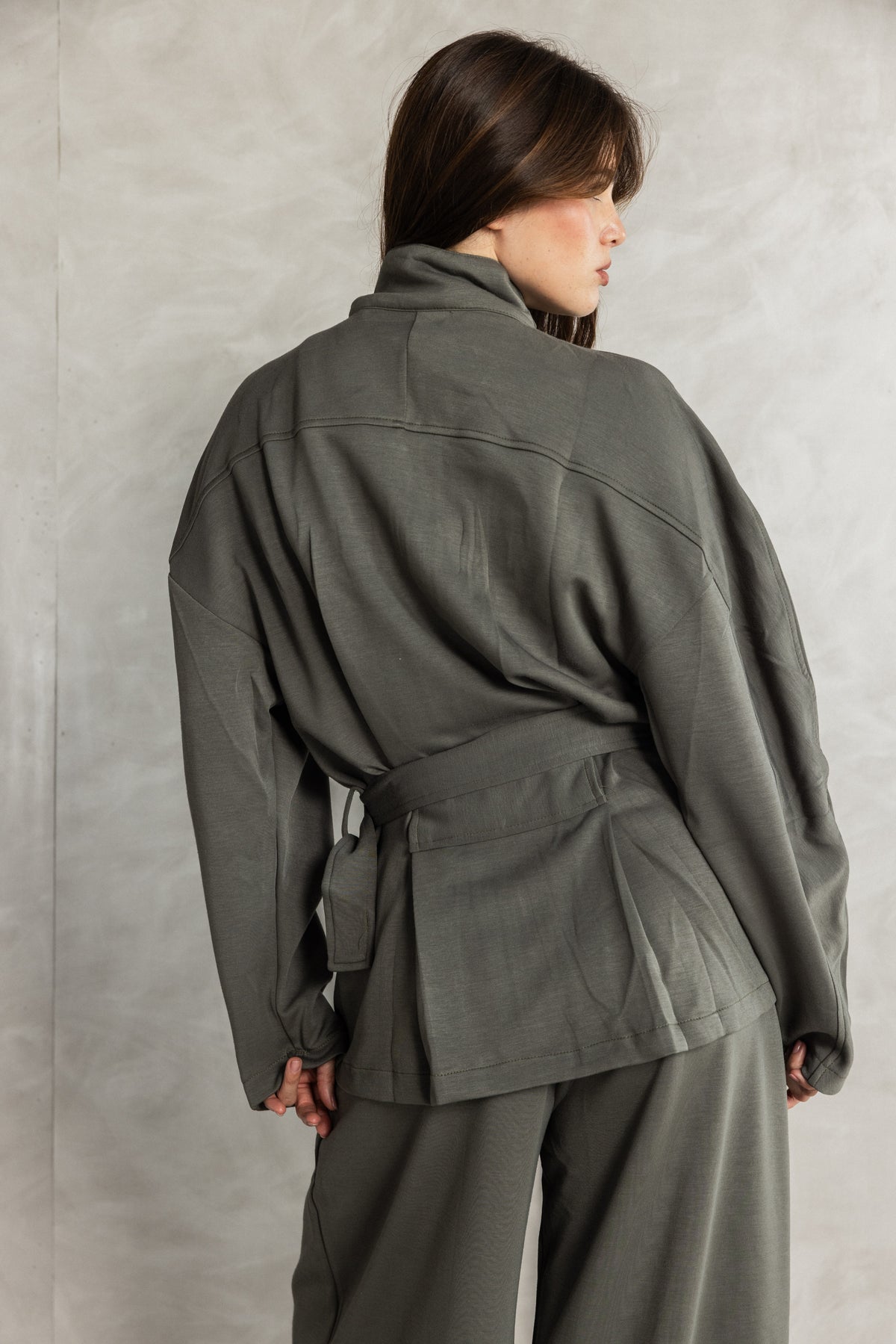 Dark Green Soft Touch Belted Set