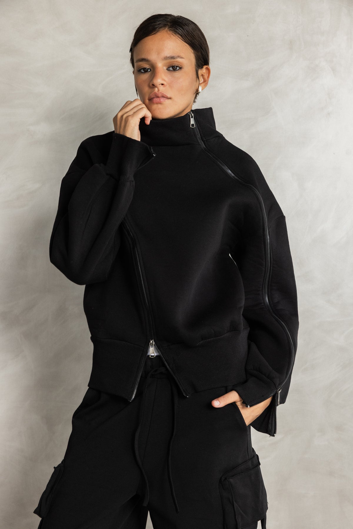 Black Double Zipper Sweatshirt