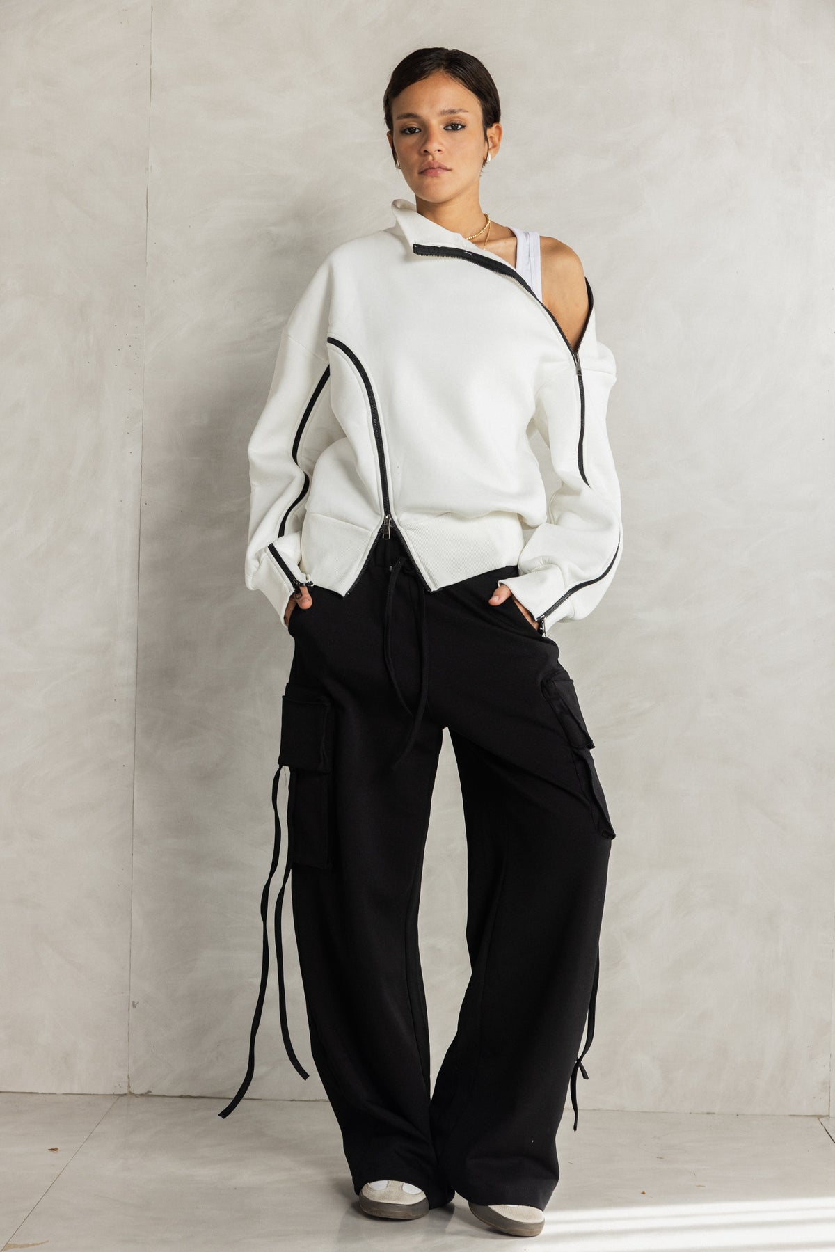 White Double Zipper Sweatshirt
