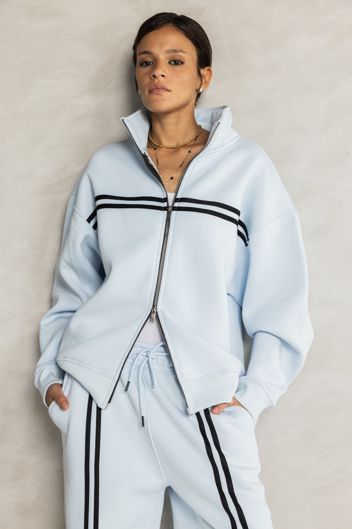Light Blue Zip-up Tracksuit Set