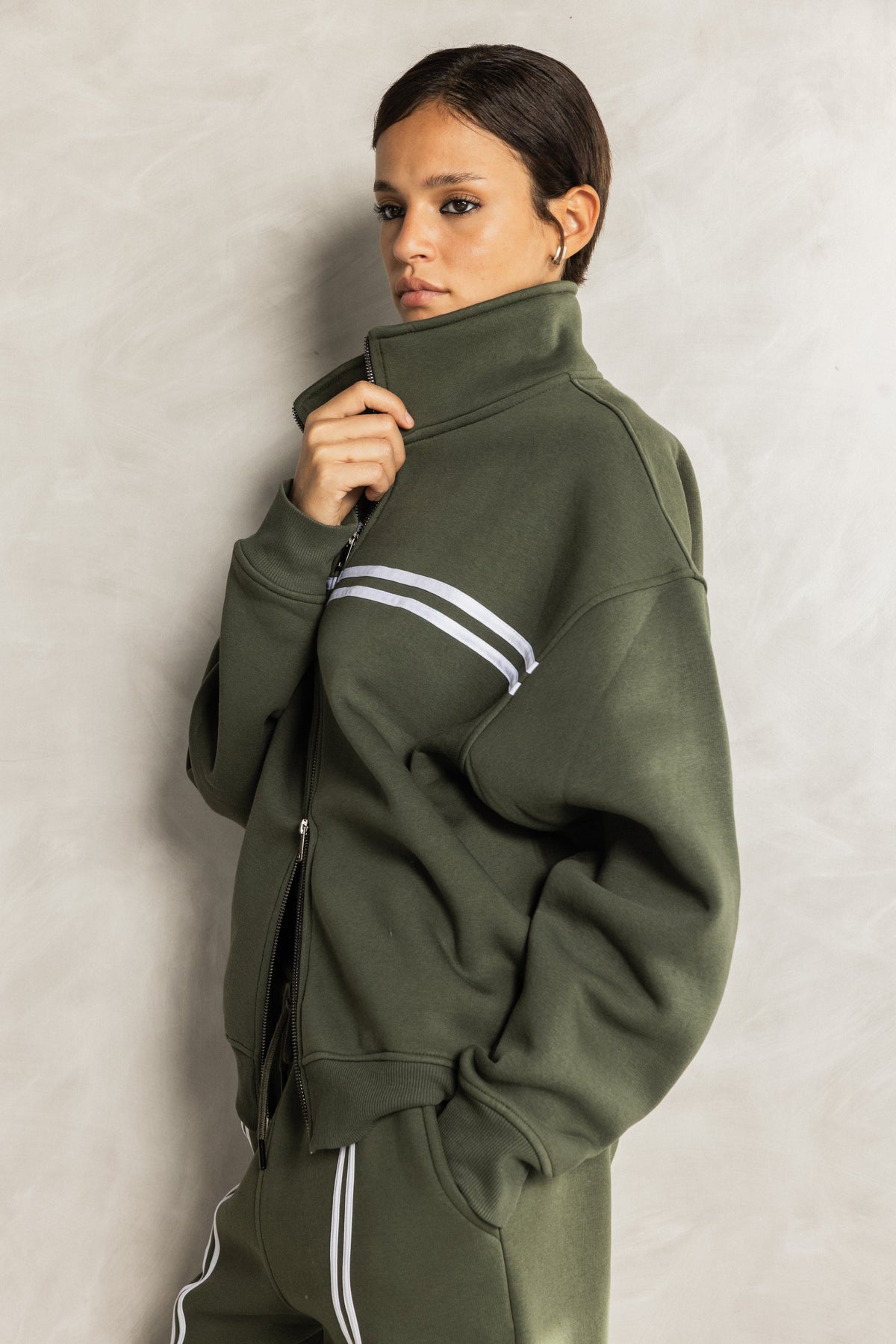 Olive Zip-up Tracksuit Set