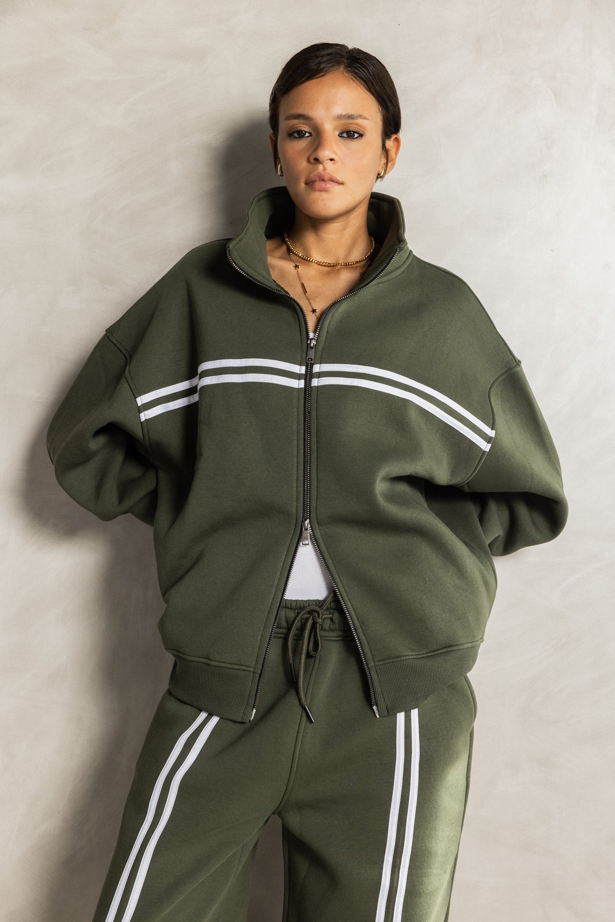Olive Zip-up Tracksuit Set