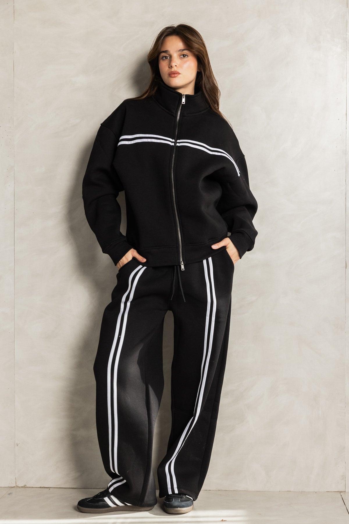 Black Zip-up Tracksuit Set
