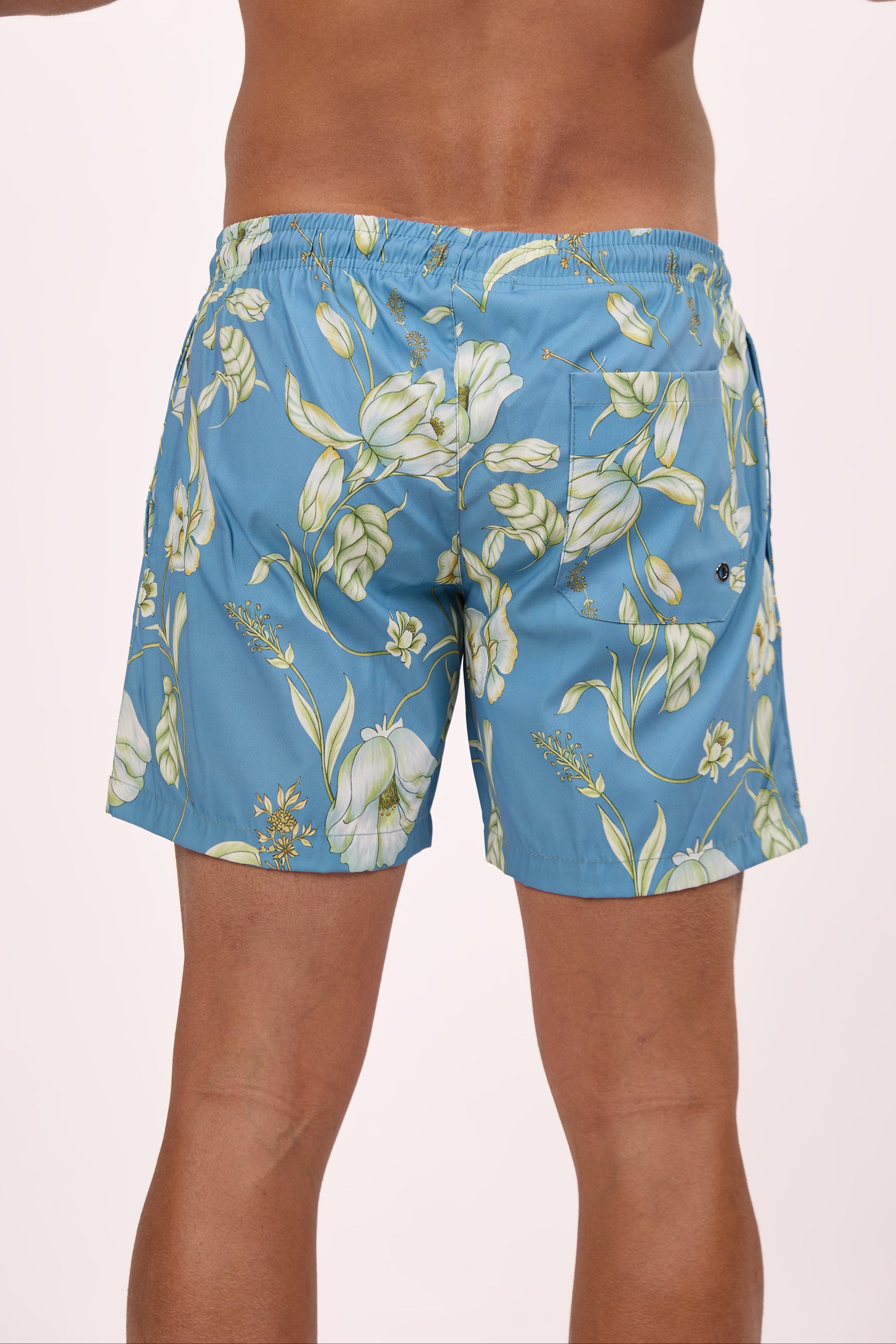 Blue Vintage Floral Swim Shorts