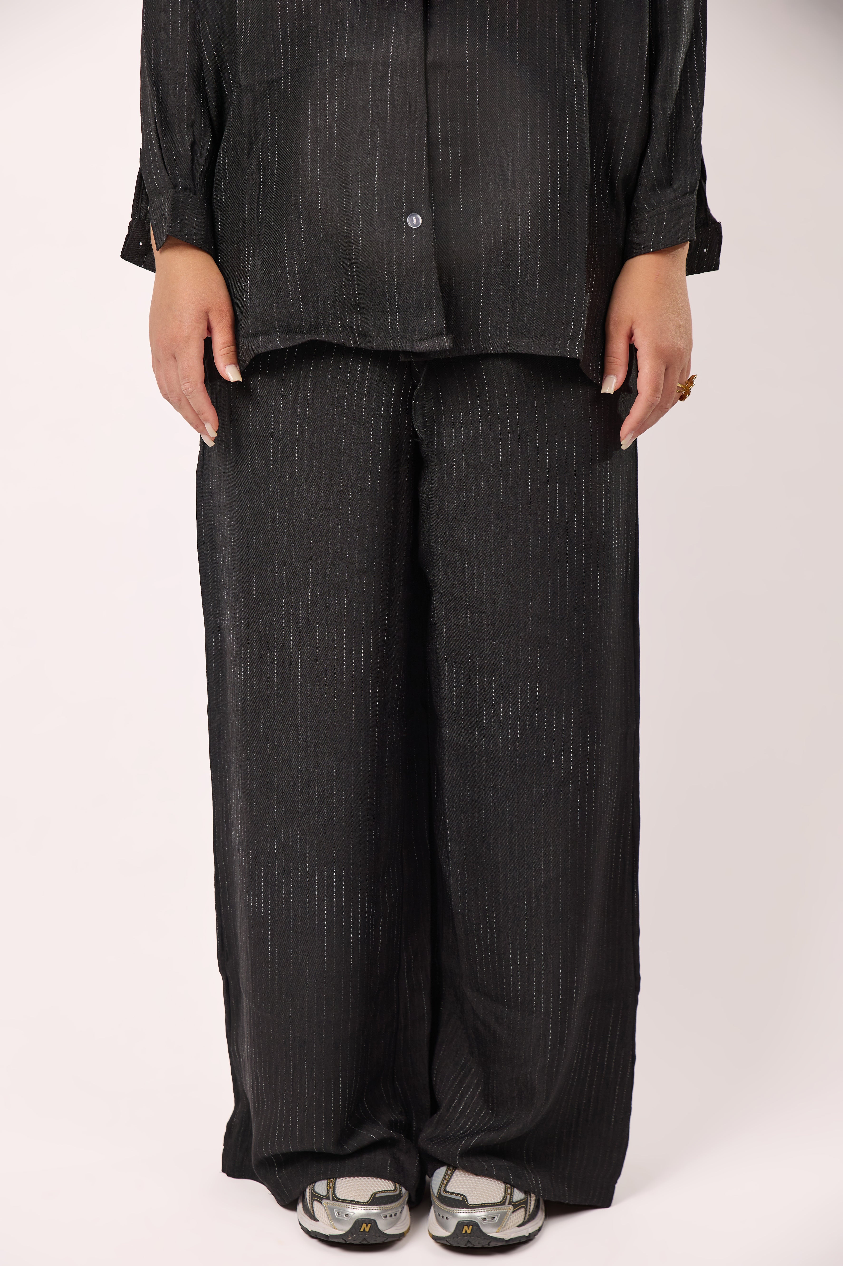 Stripped linen black set