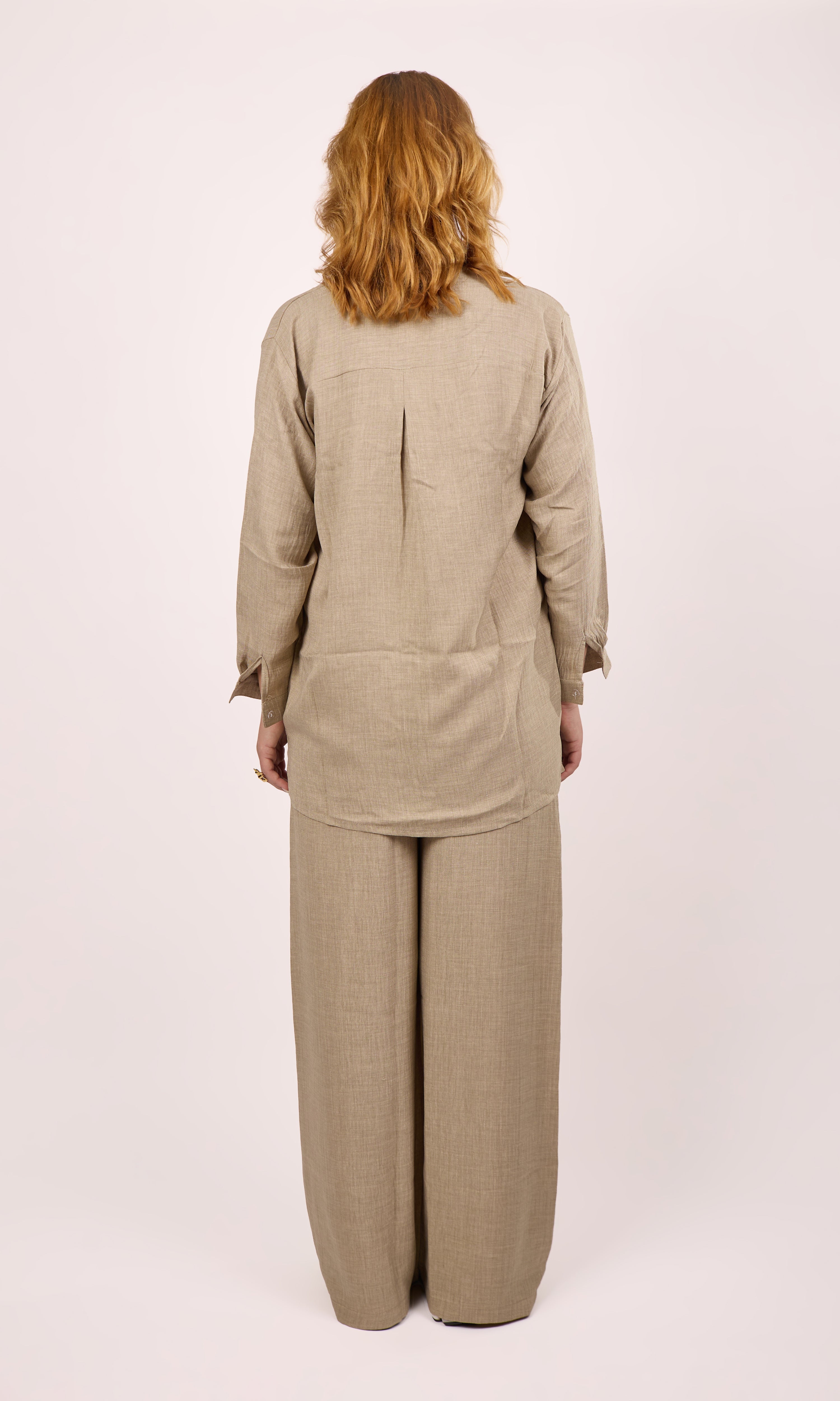 Stripped linen beige set