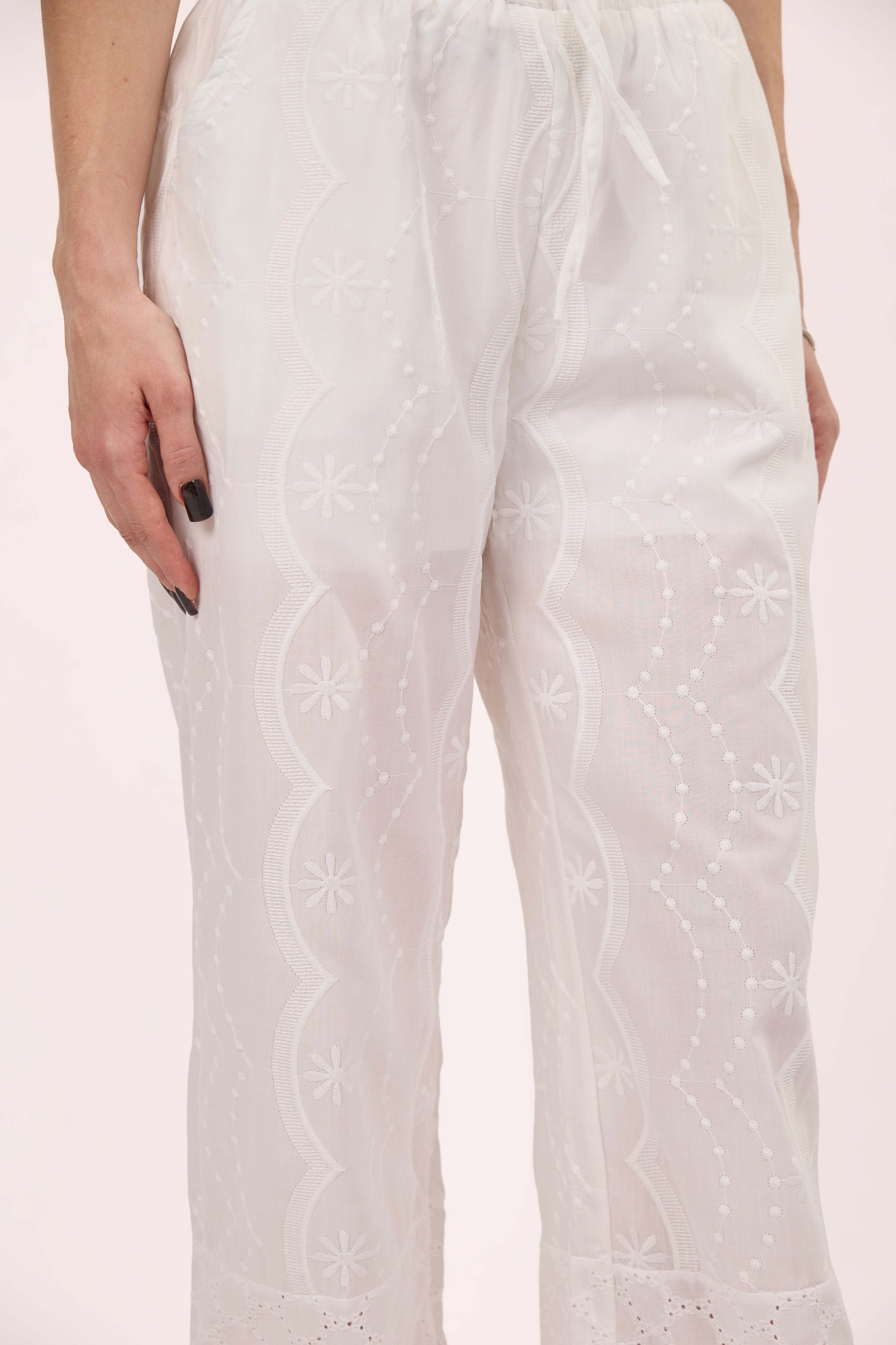 Embroidered white pants