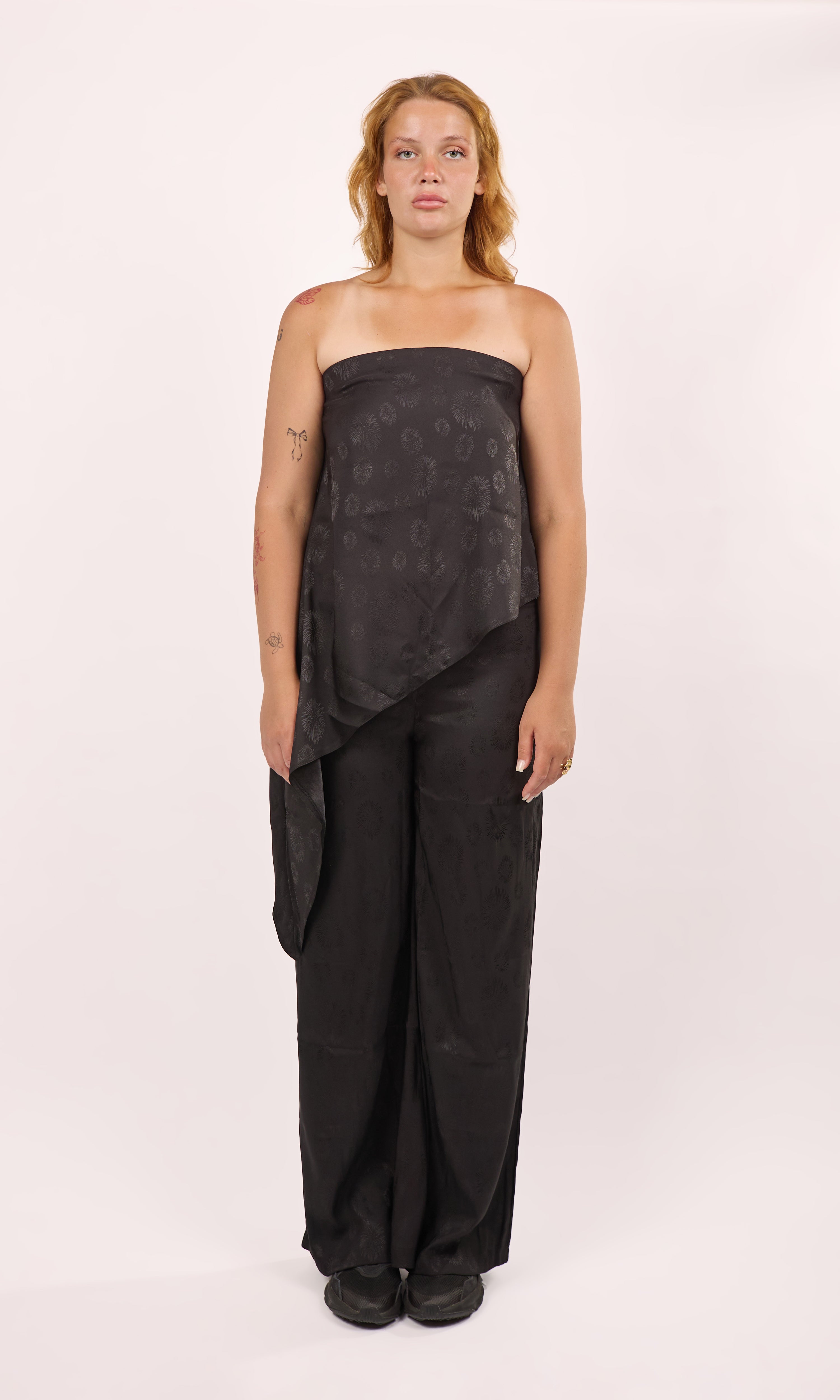 Asymmetrical satin set in black