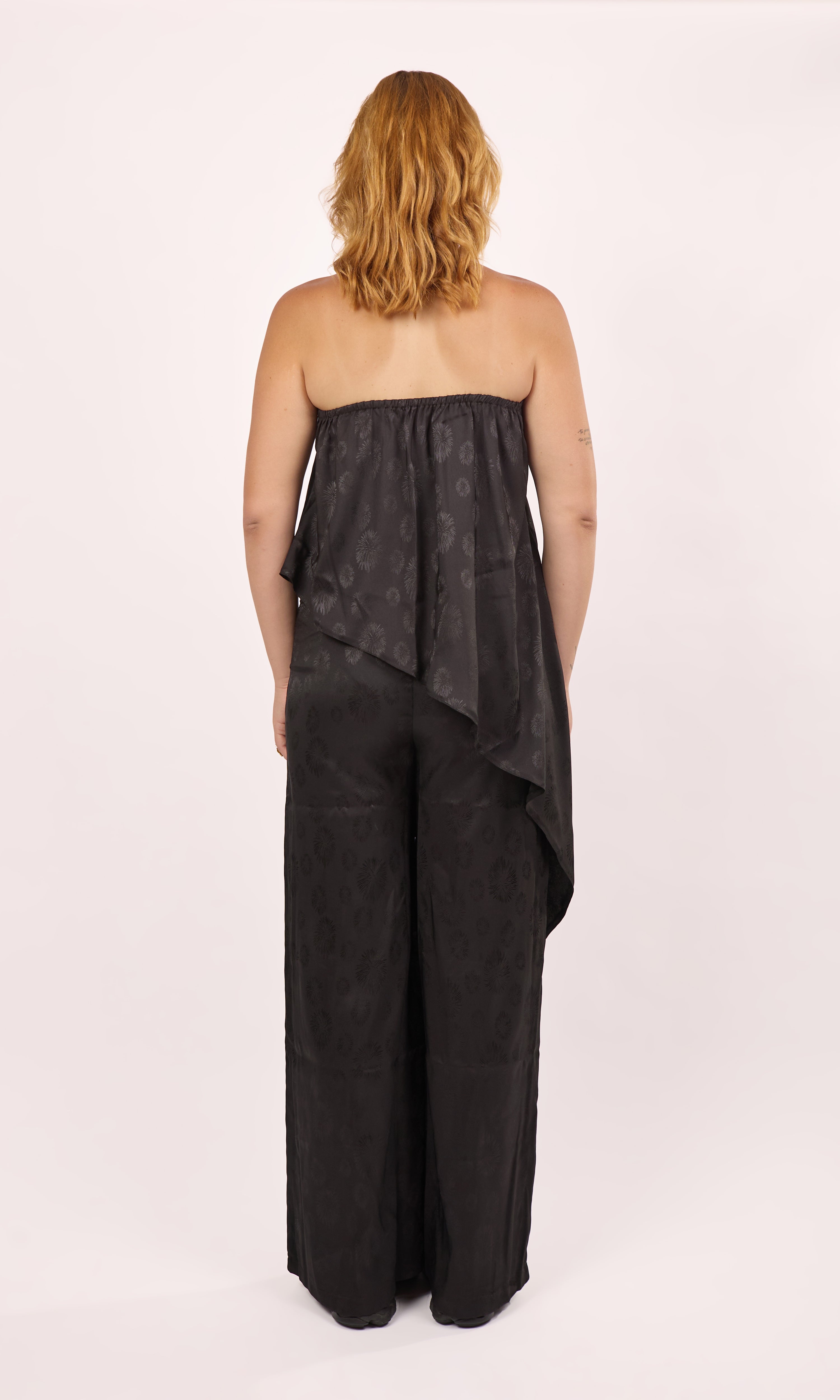 Asymmetrical satin set in black