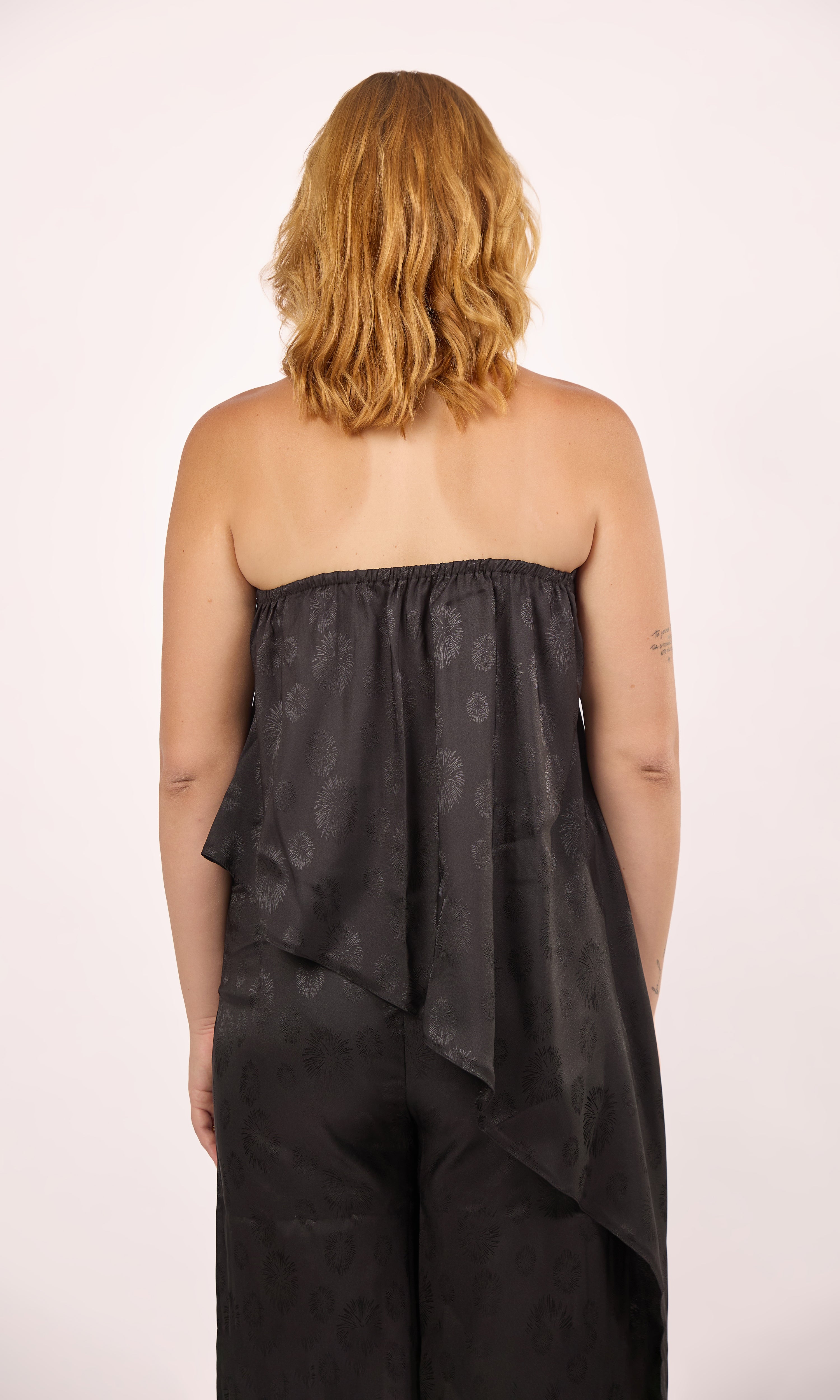 Asymmetrical satin set in black