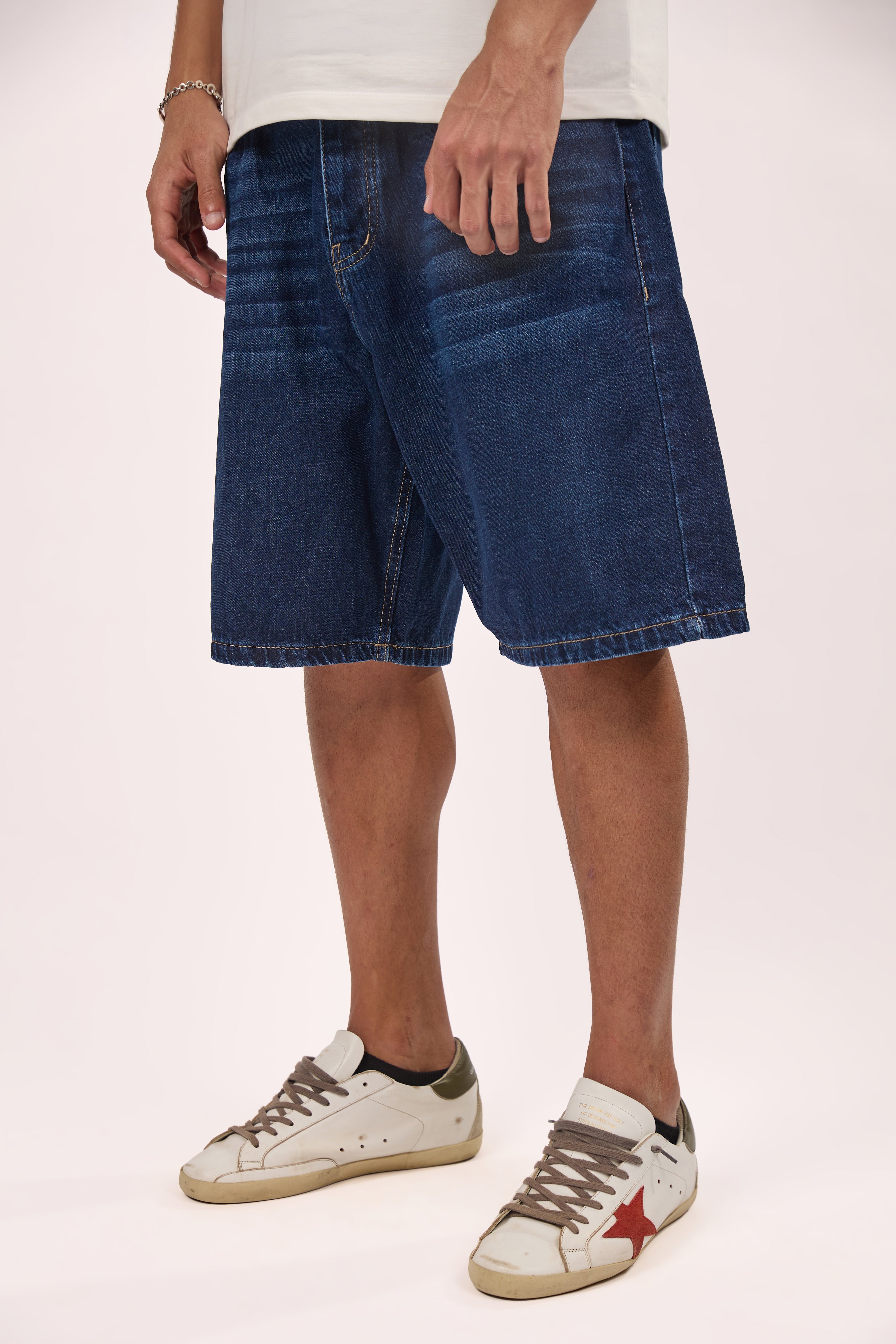 Straight fit denim short Navy Blue