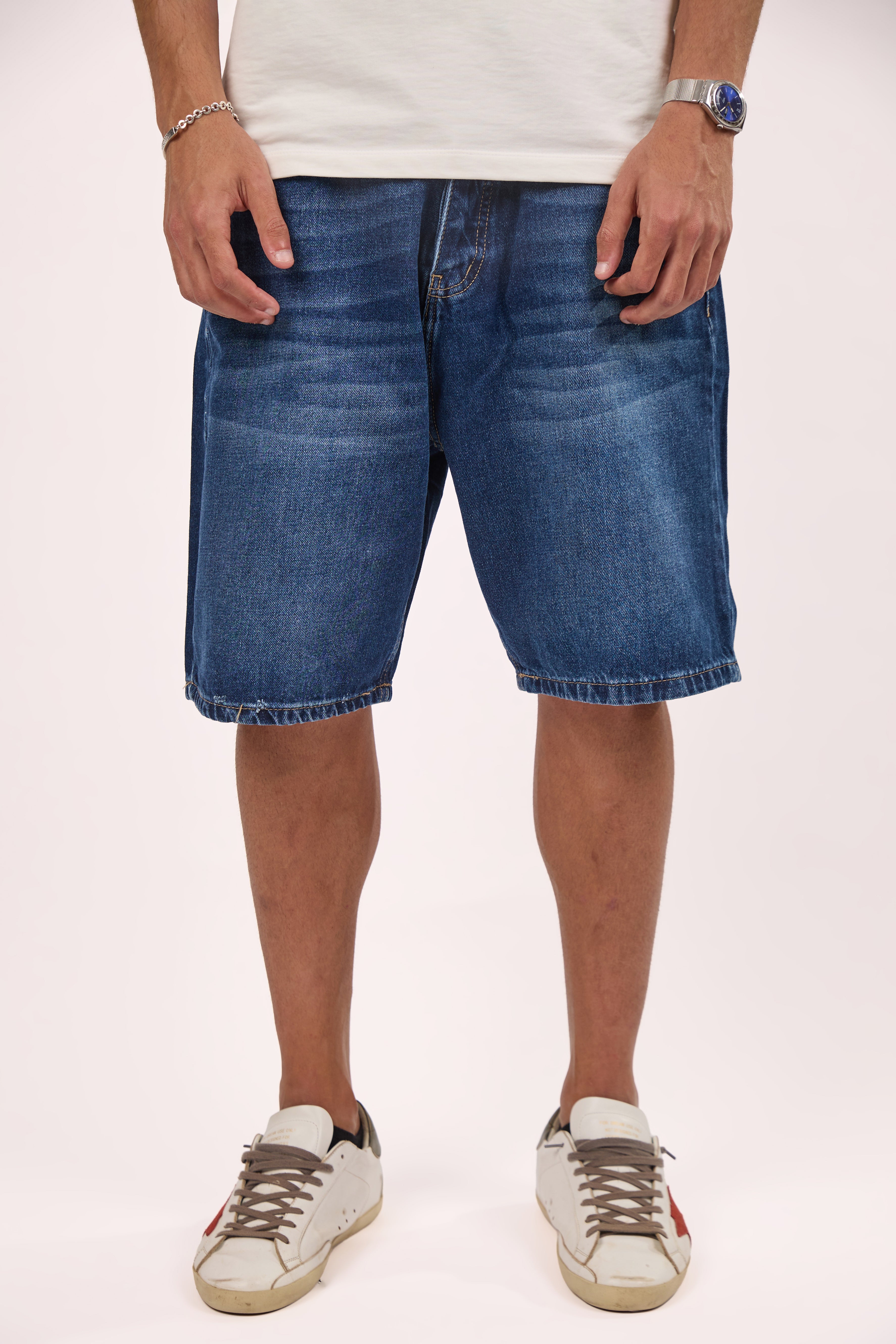 Straight fit denim short Blue