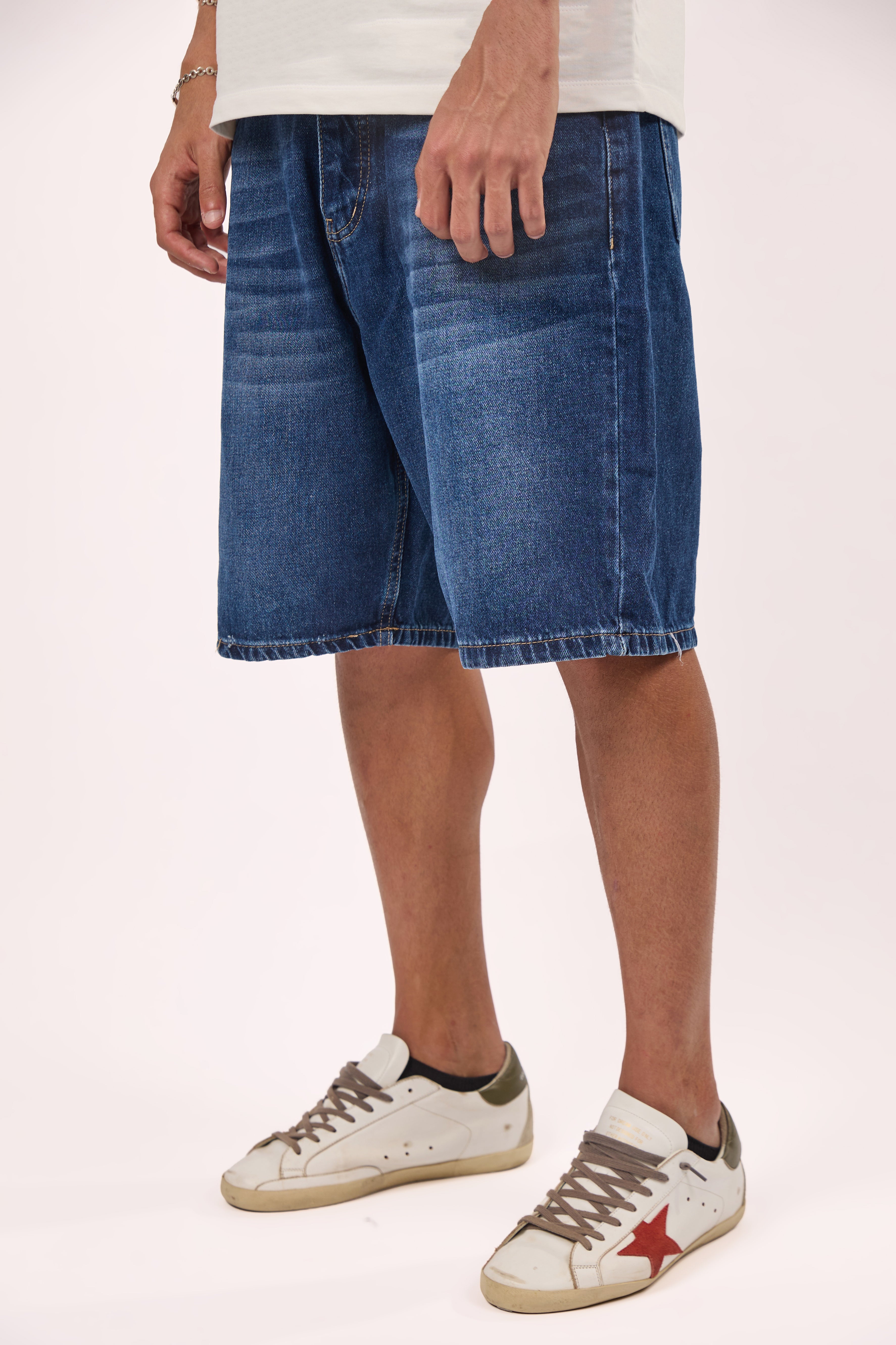 Straight fit denim short Blue