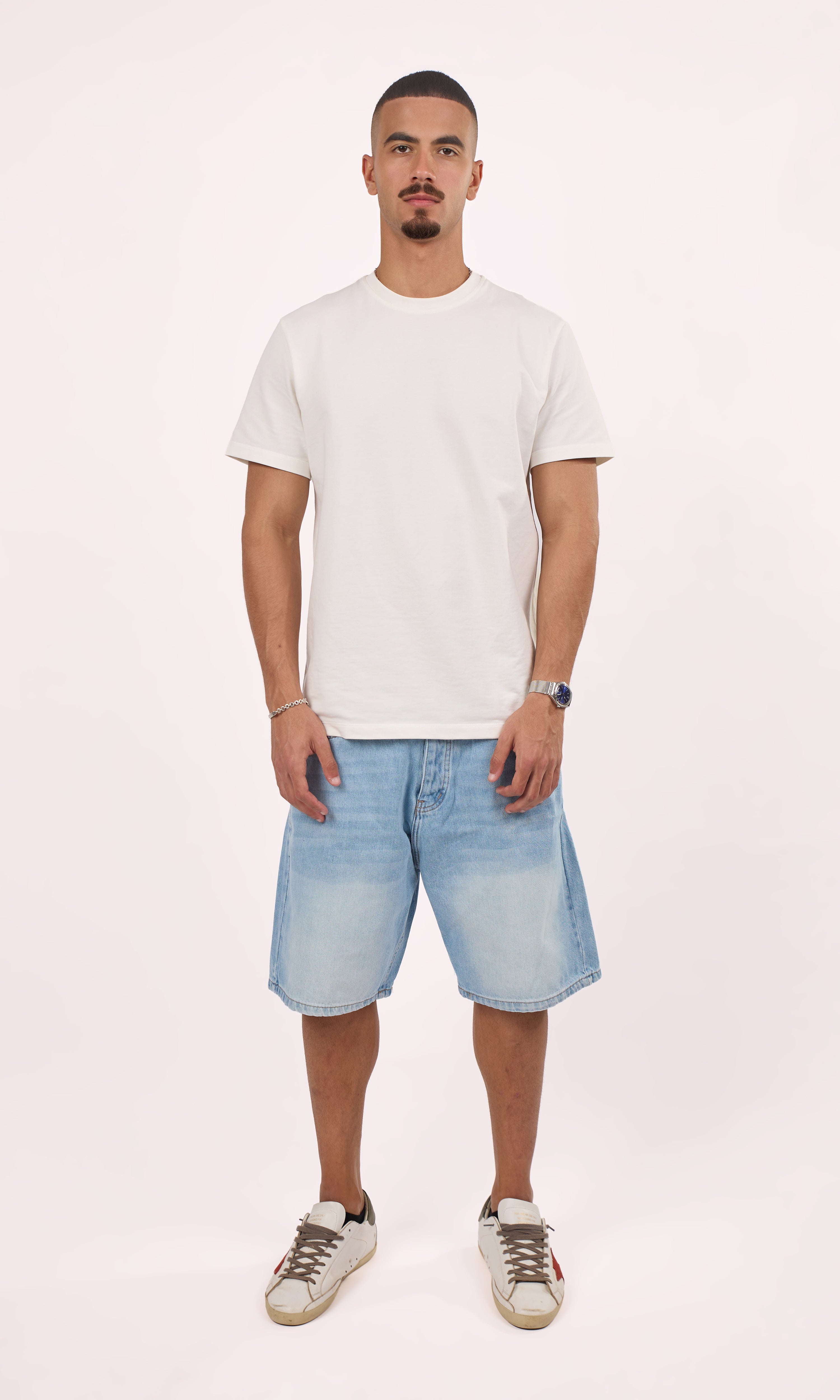 Straight fit denim short Light Blue