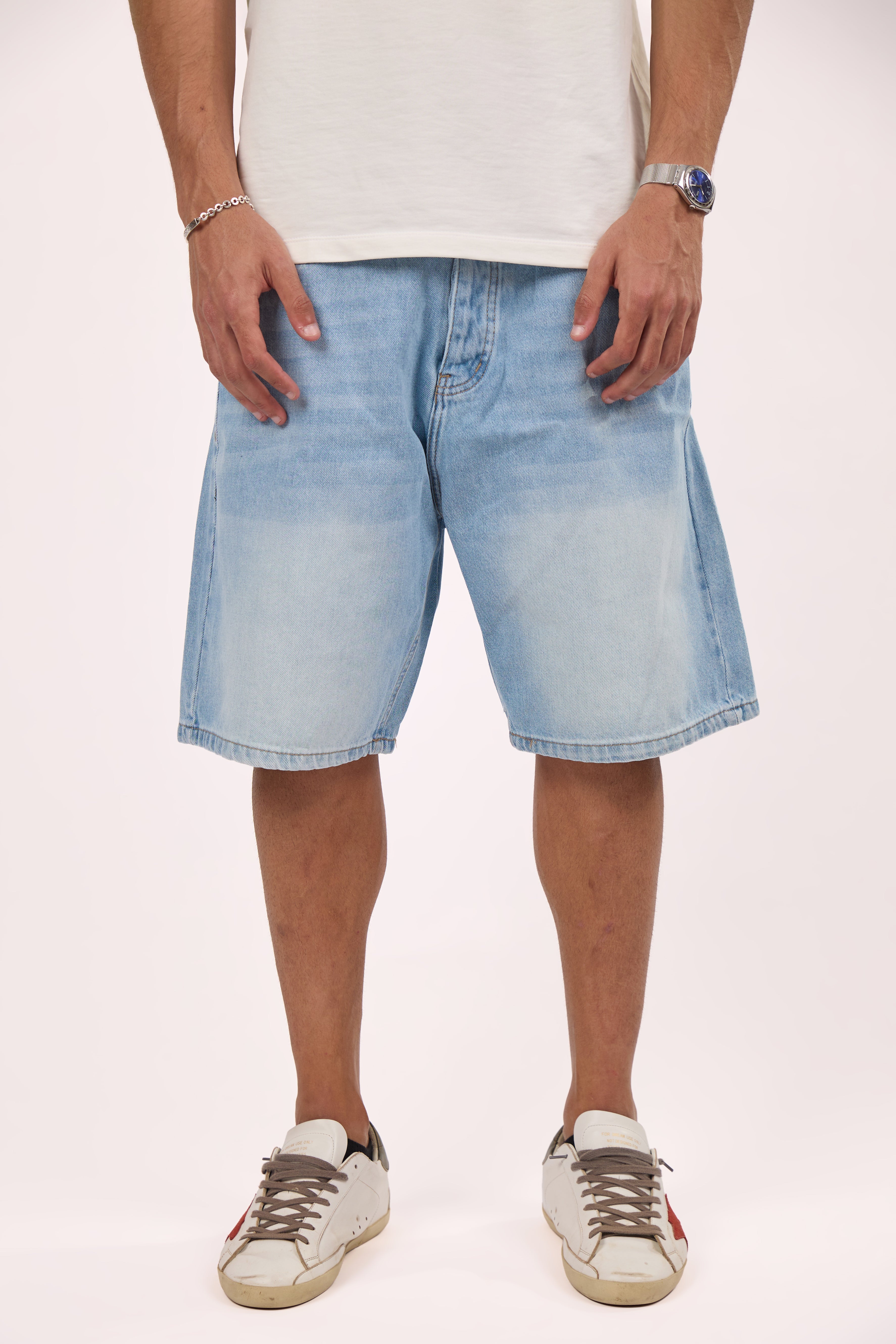 Straight fit denim short Light Blue