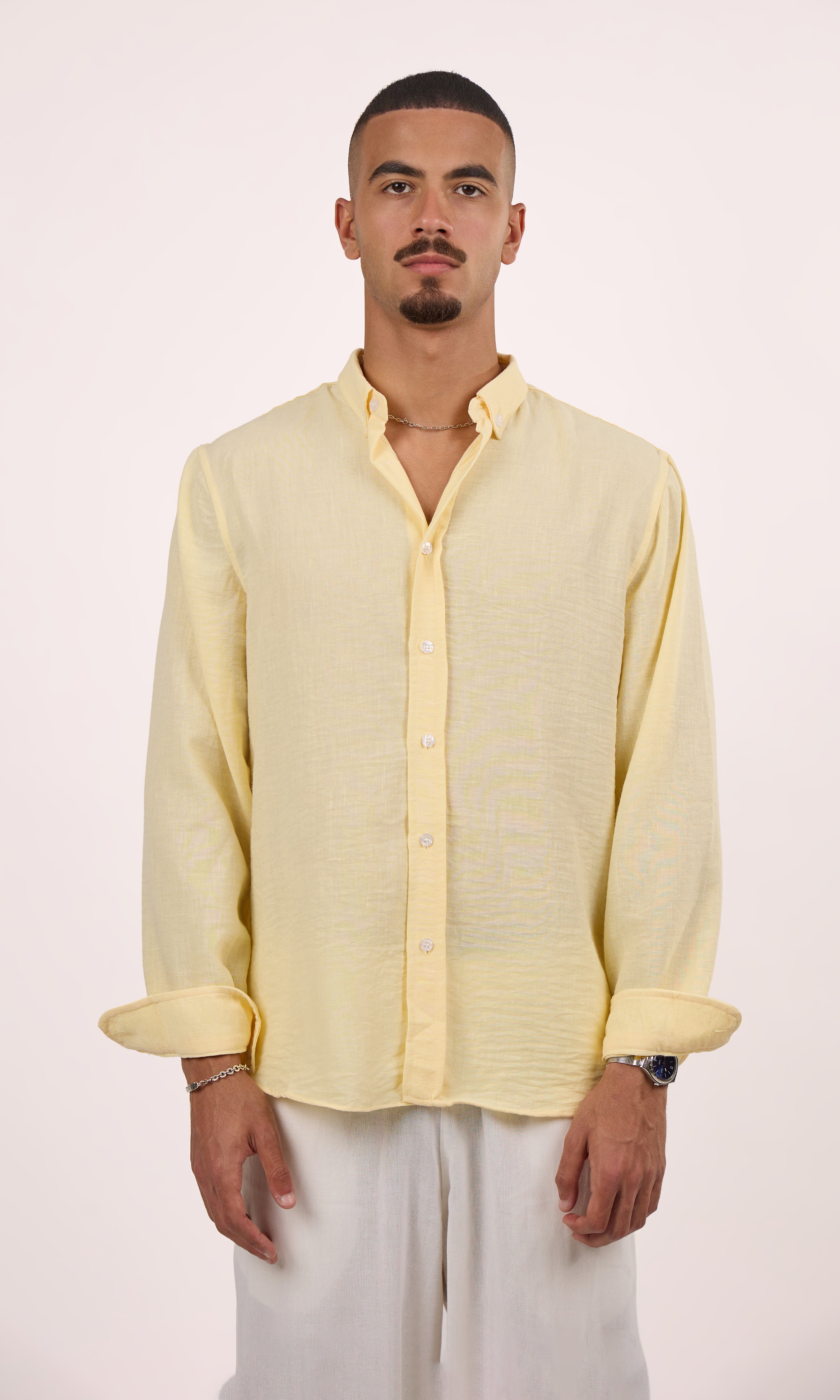 Butter yellow blended linen shirt