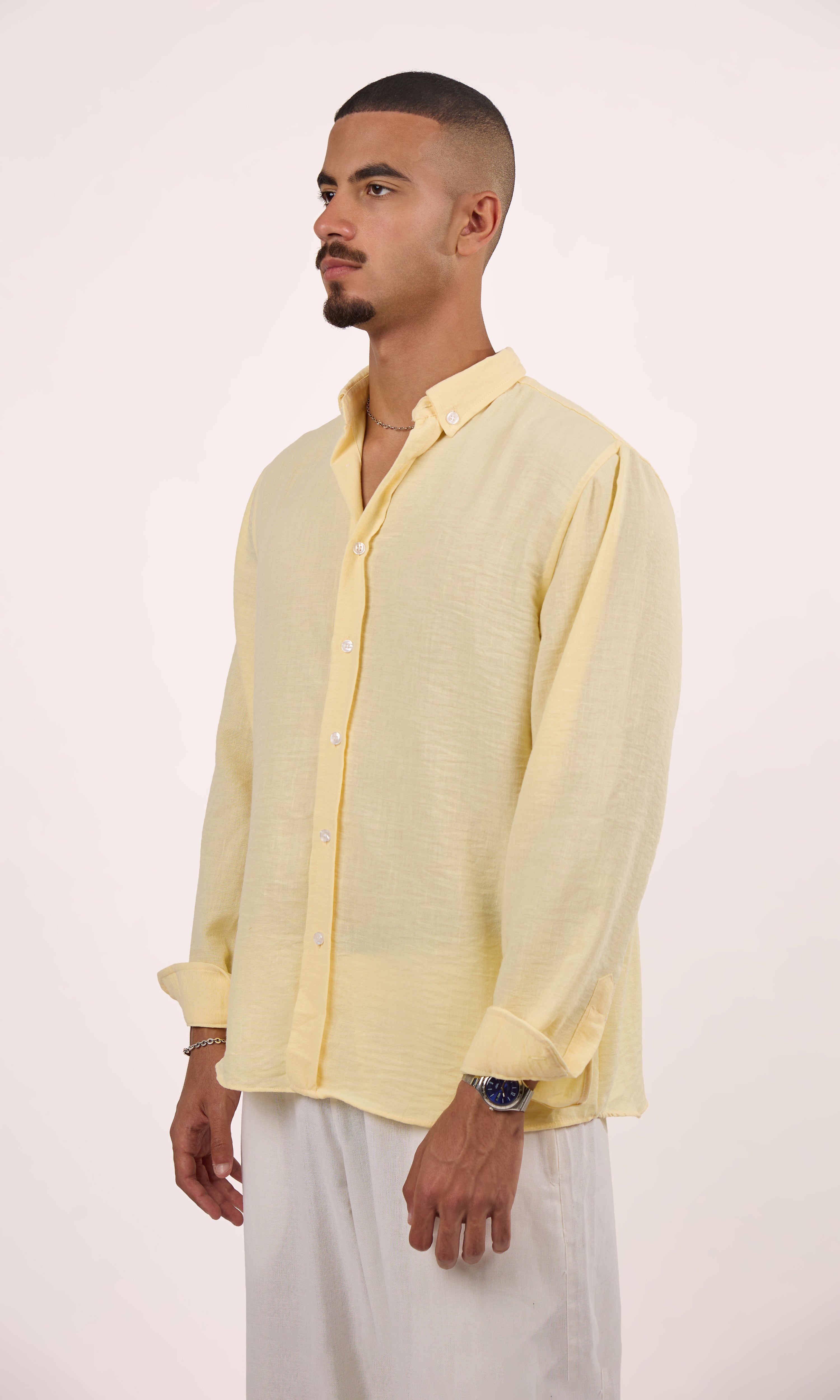 Butter yellow blended linen shirt