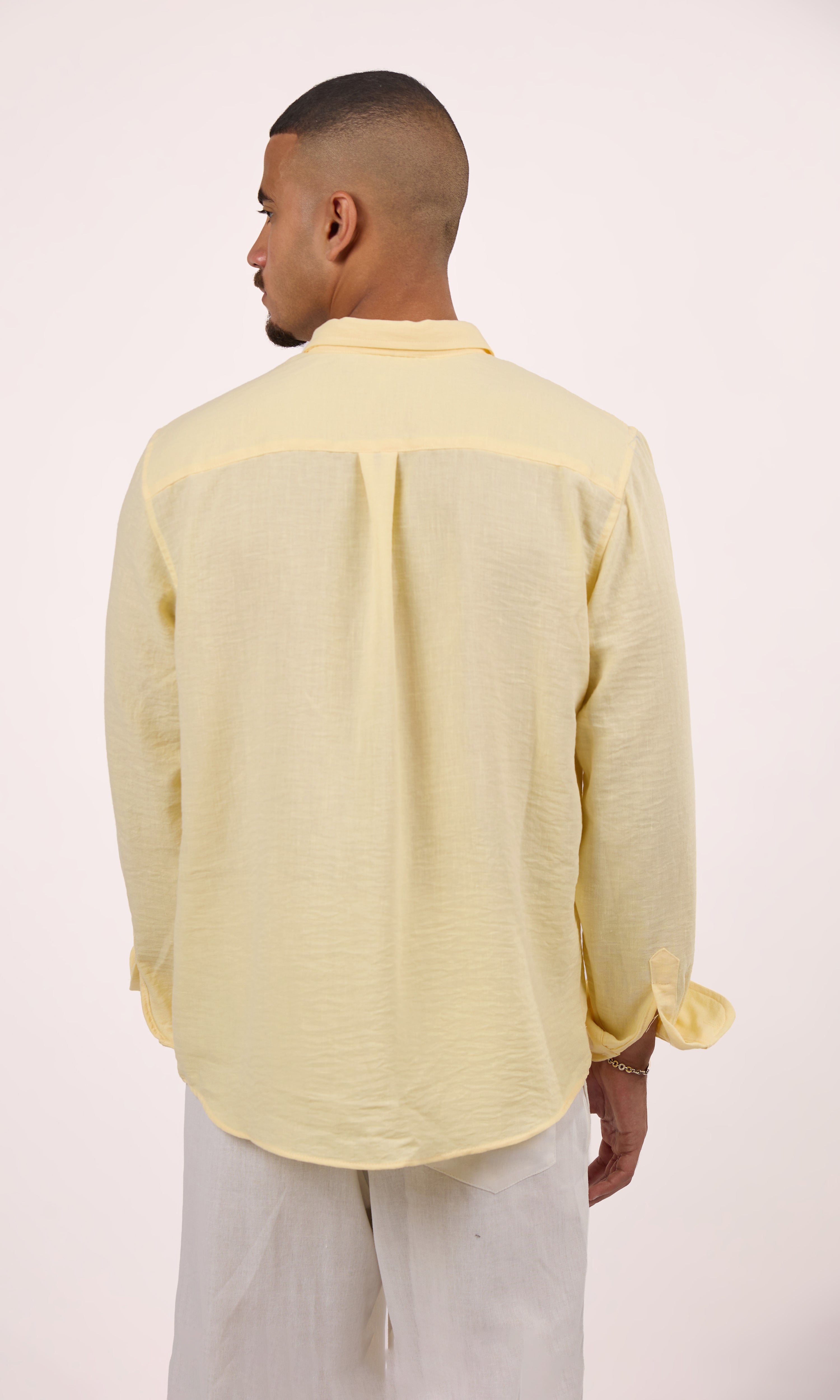 Butter yellow blended linen shirt