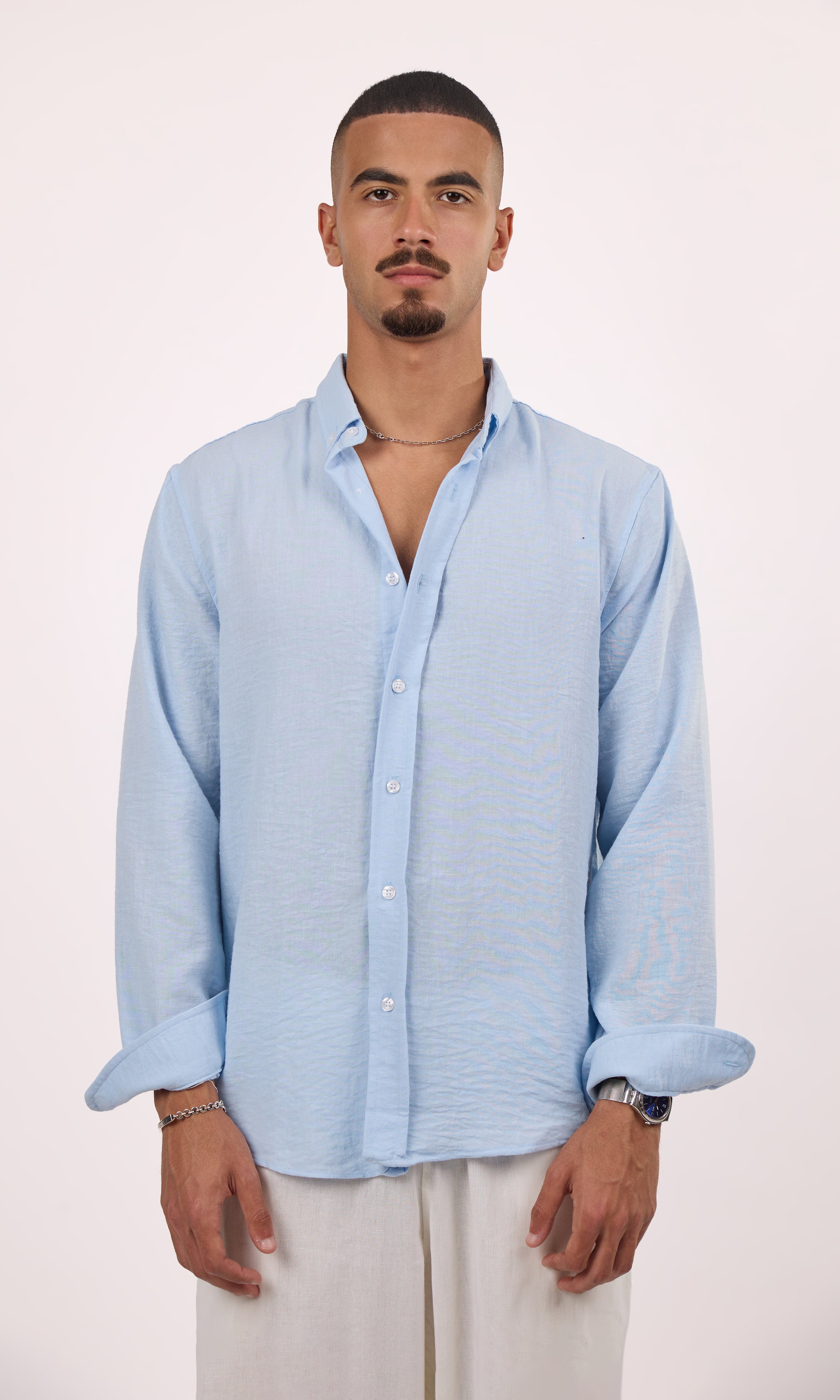 Blue Blended Linen shirt