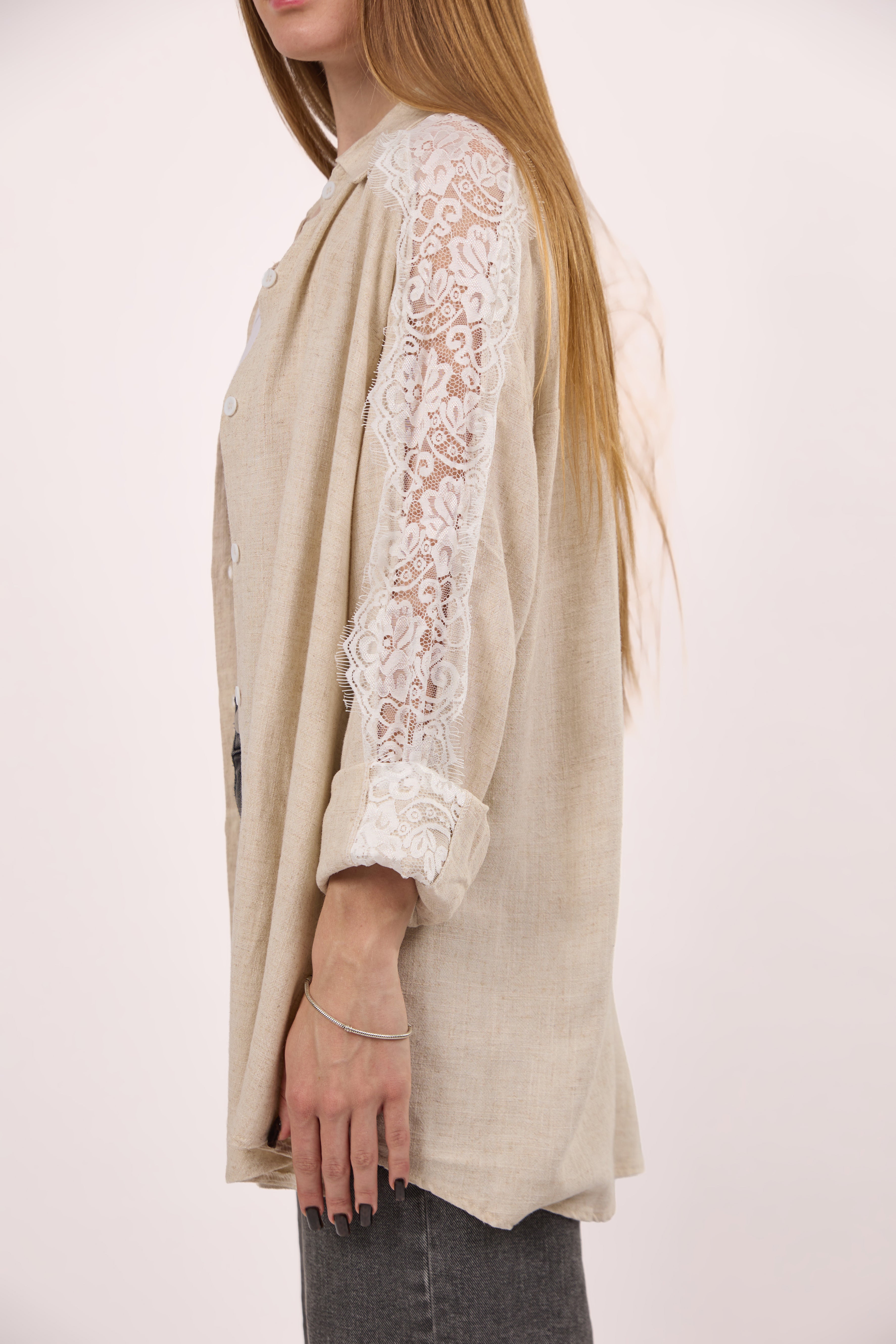 Beige Lace linen shirt