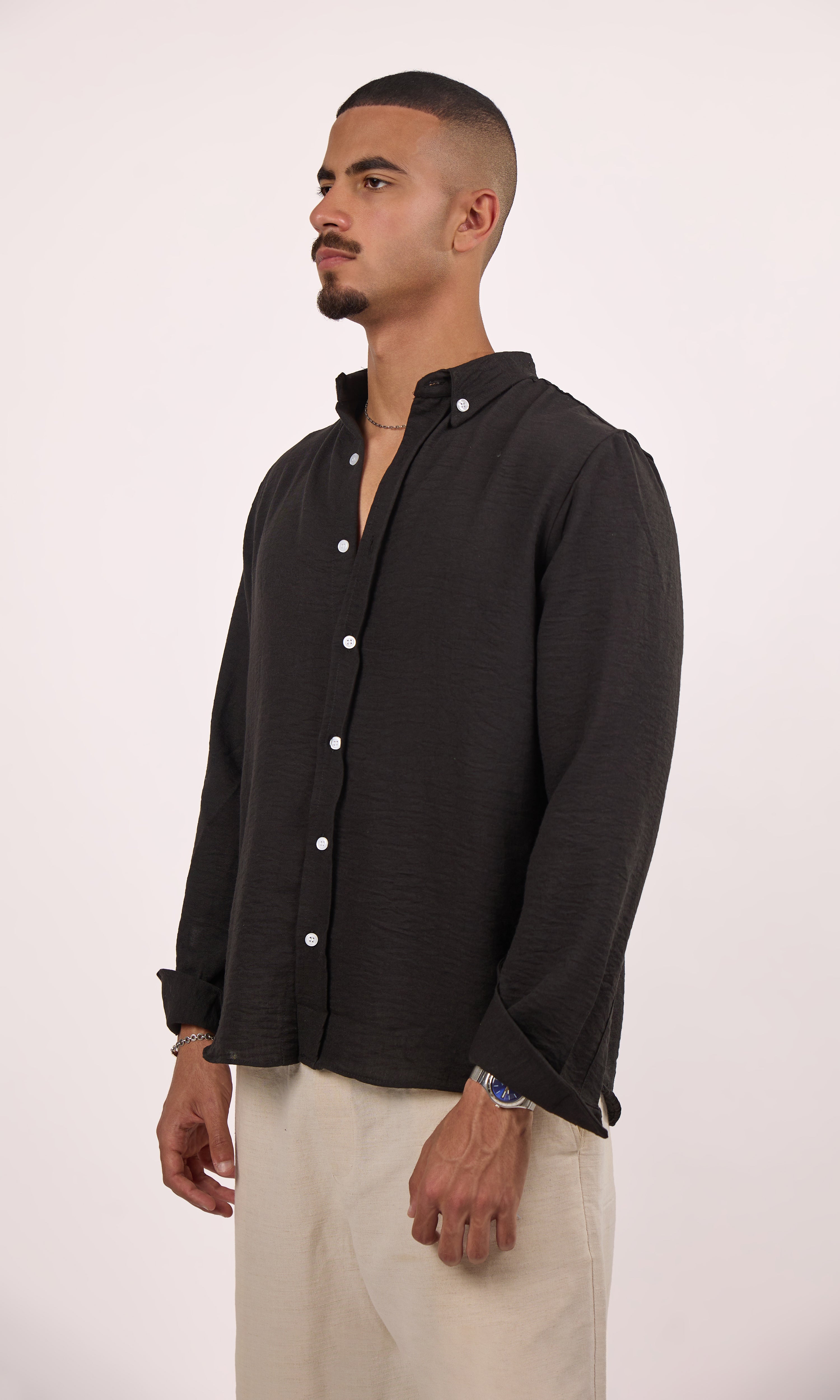 black Blended linen shirt