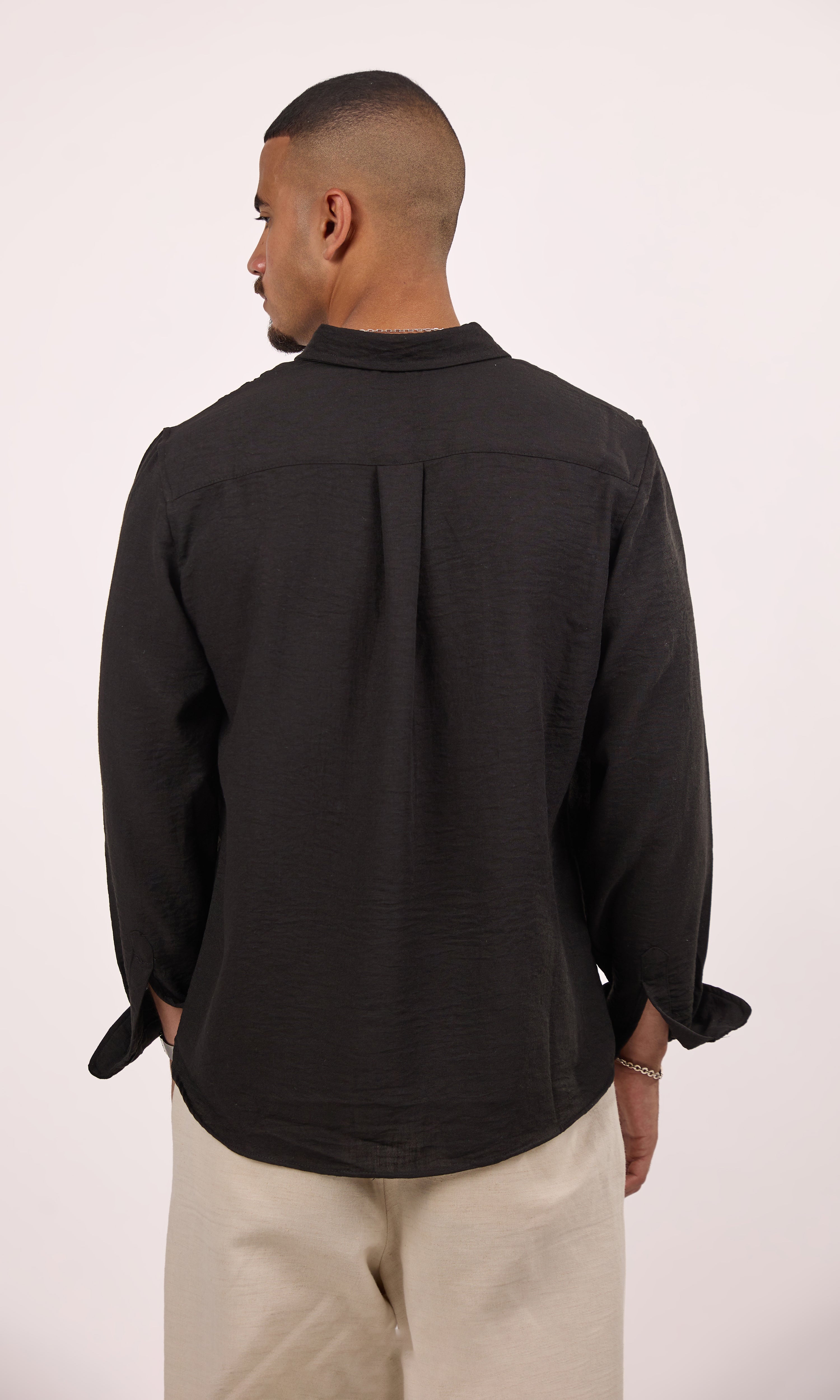 black Blended linen shirt