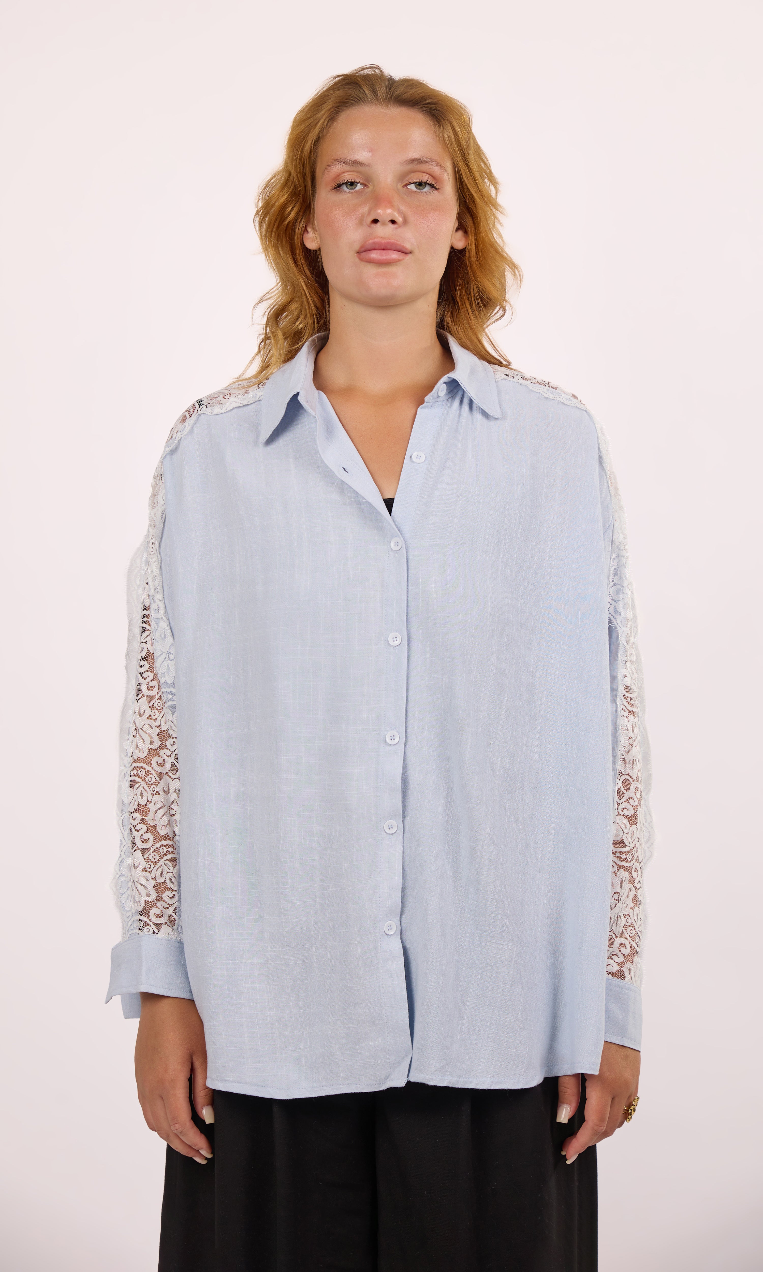BabyBlue Linen Lace shirt