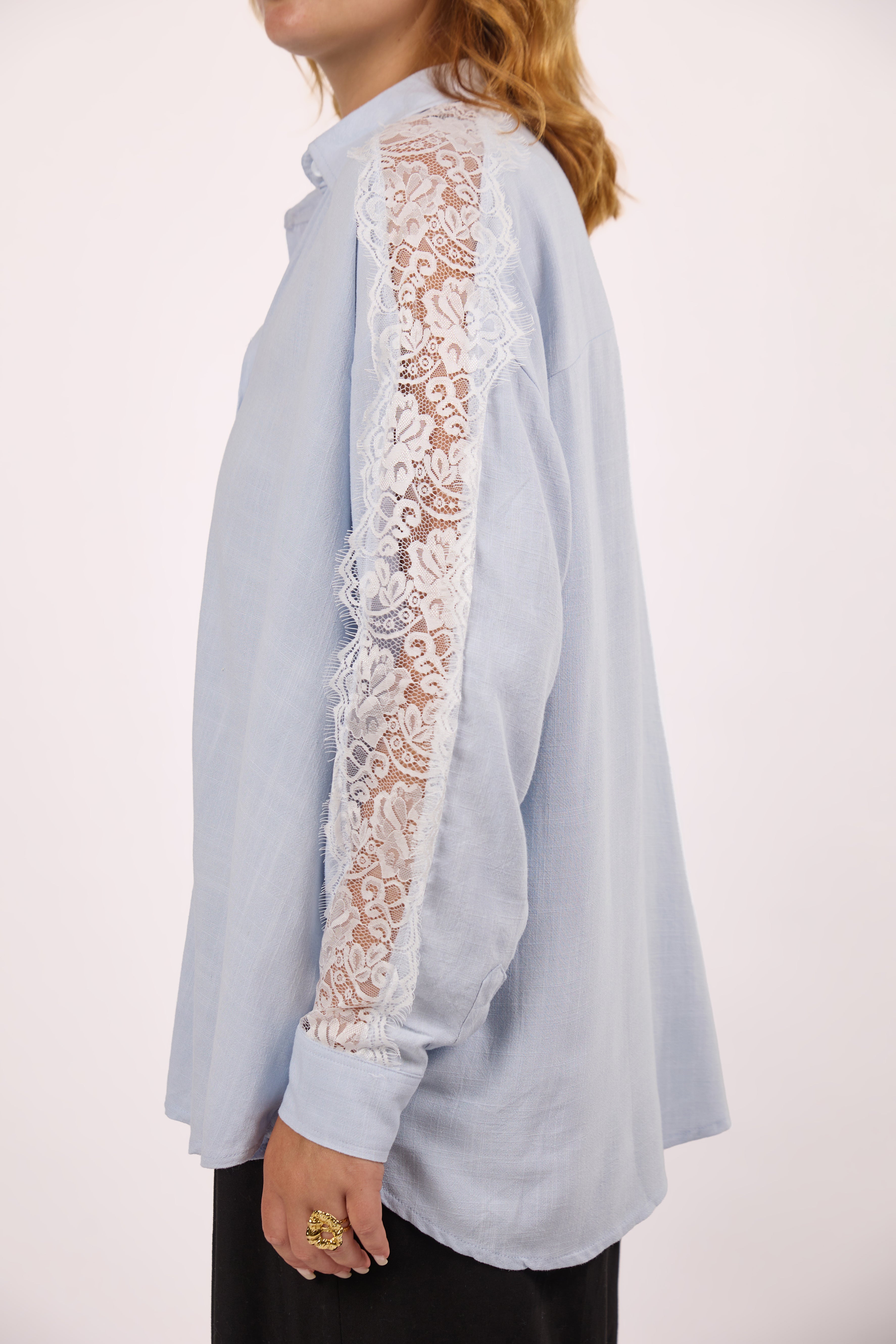 BabyBlue Linen Lace shirt