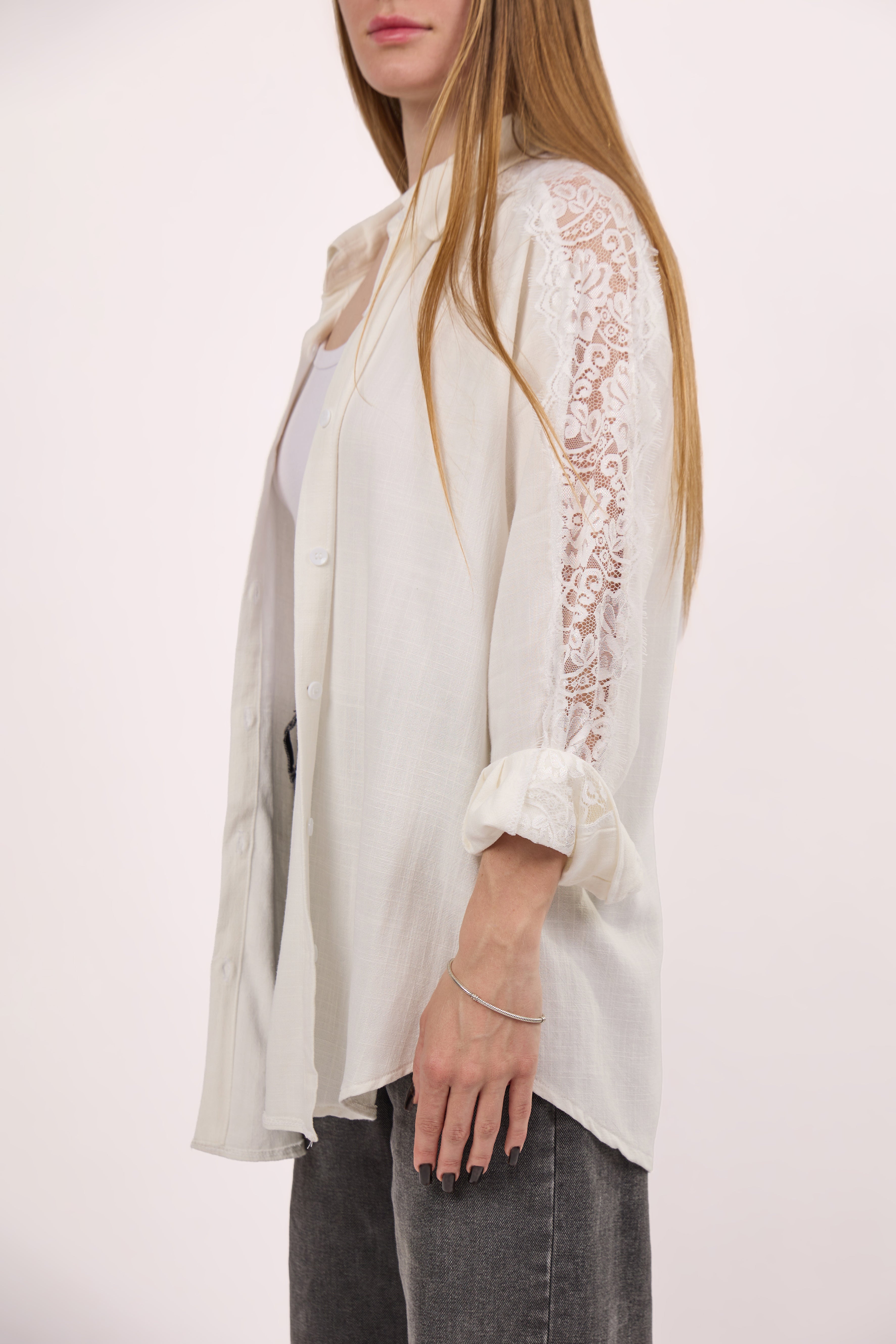 Off white linen lace shirt