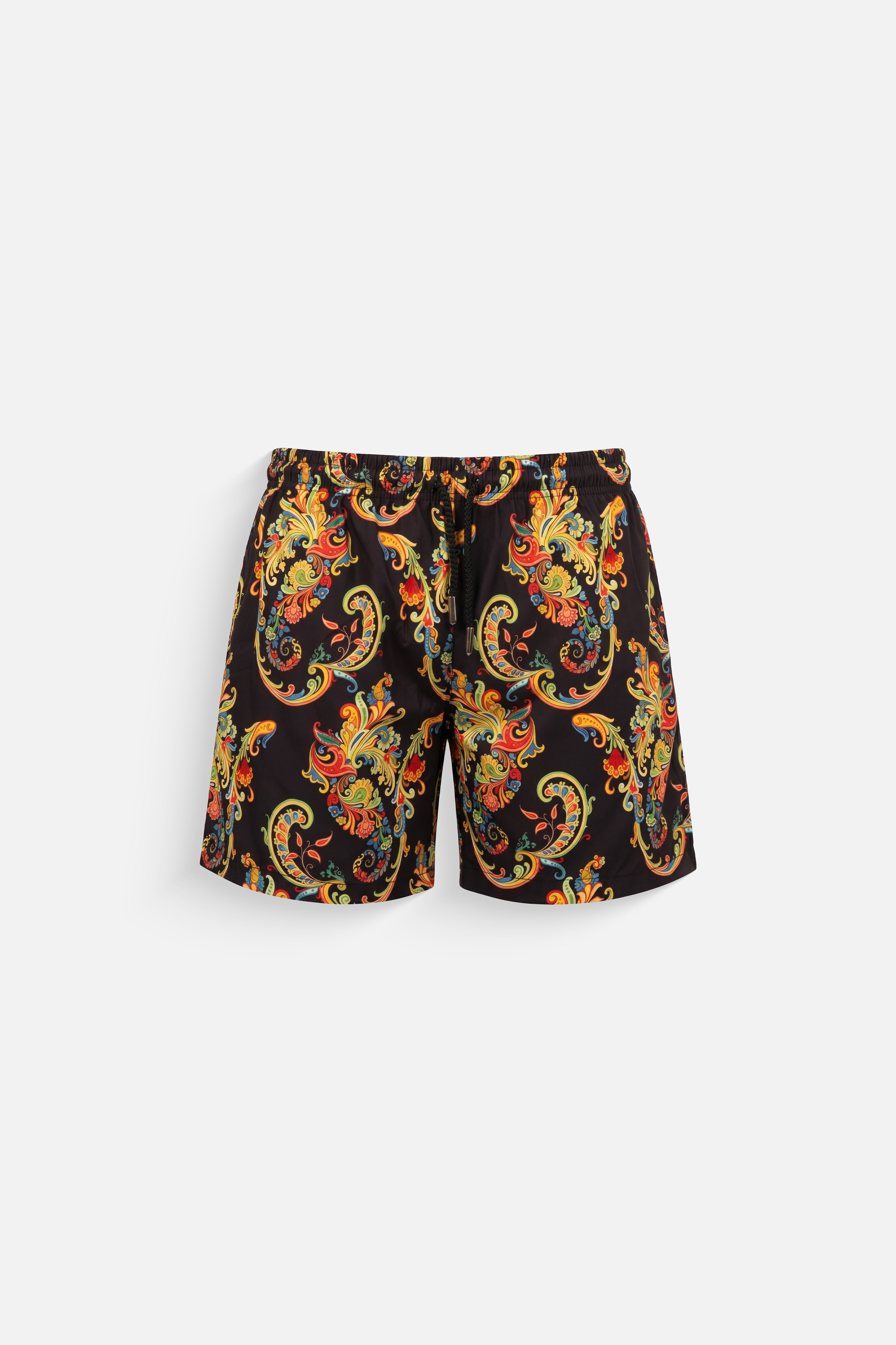 Black Ornate Paisley Swim Shorts