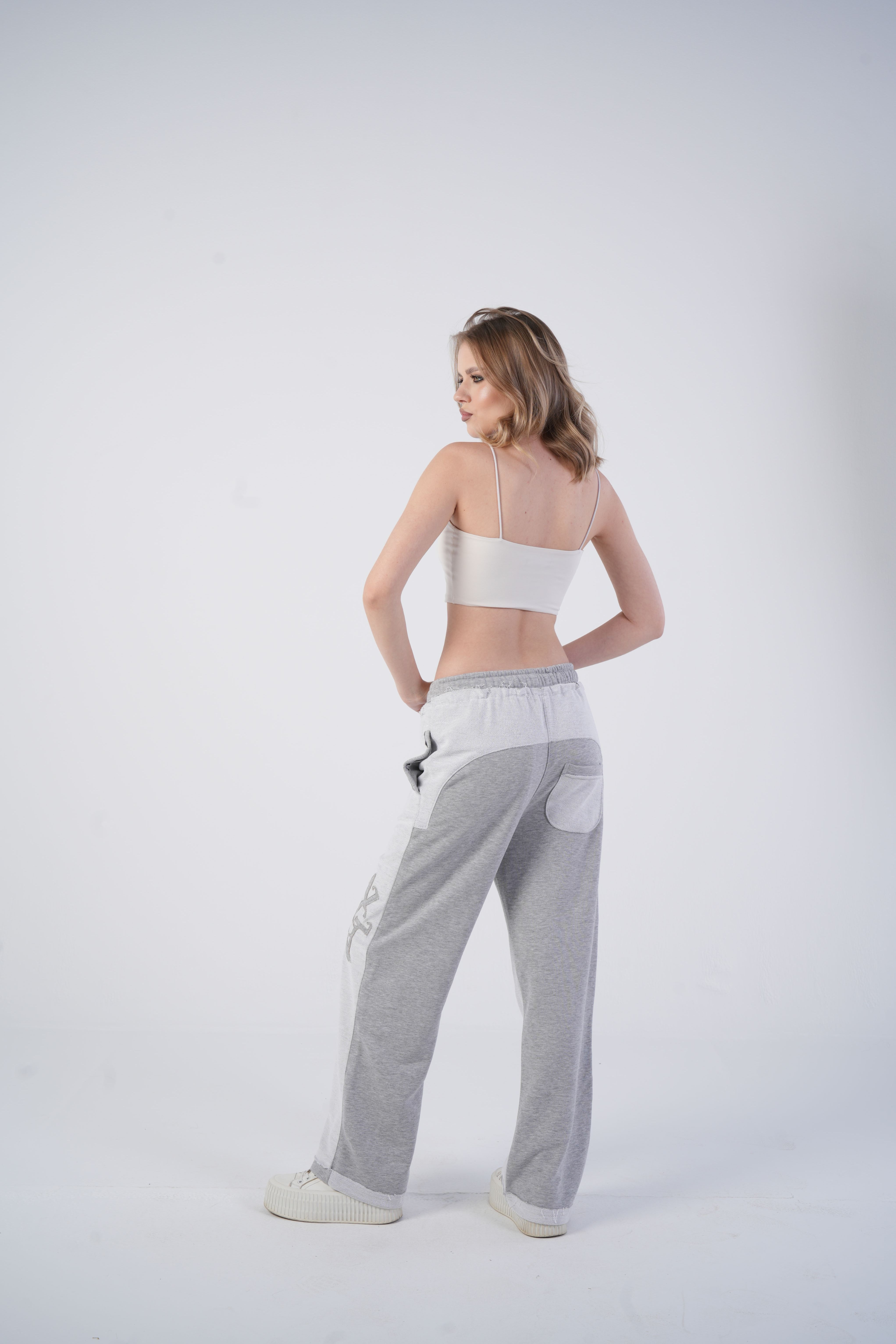 Embroidered wide leg sweatpants