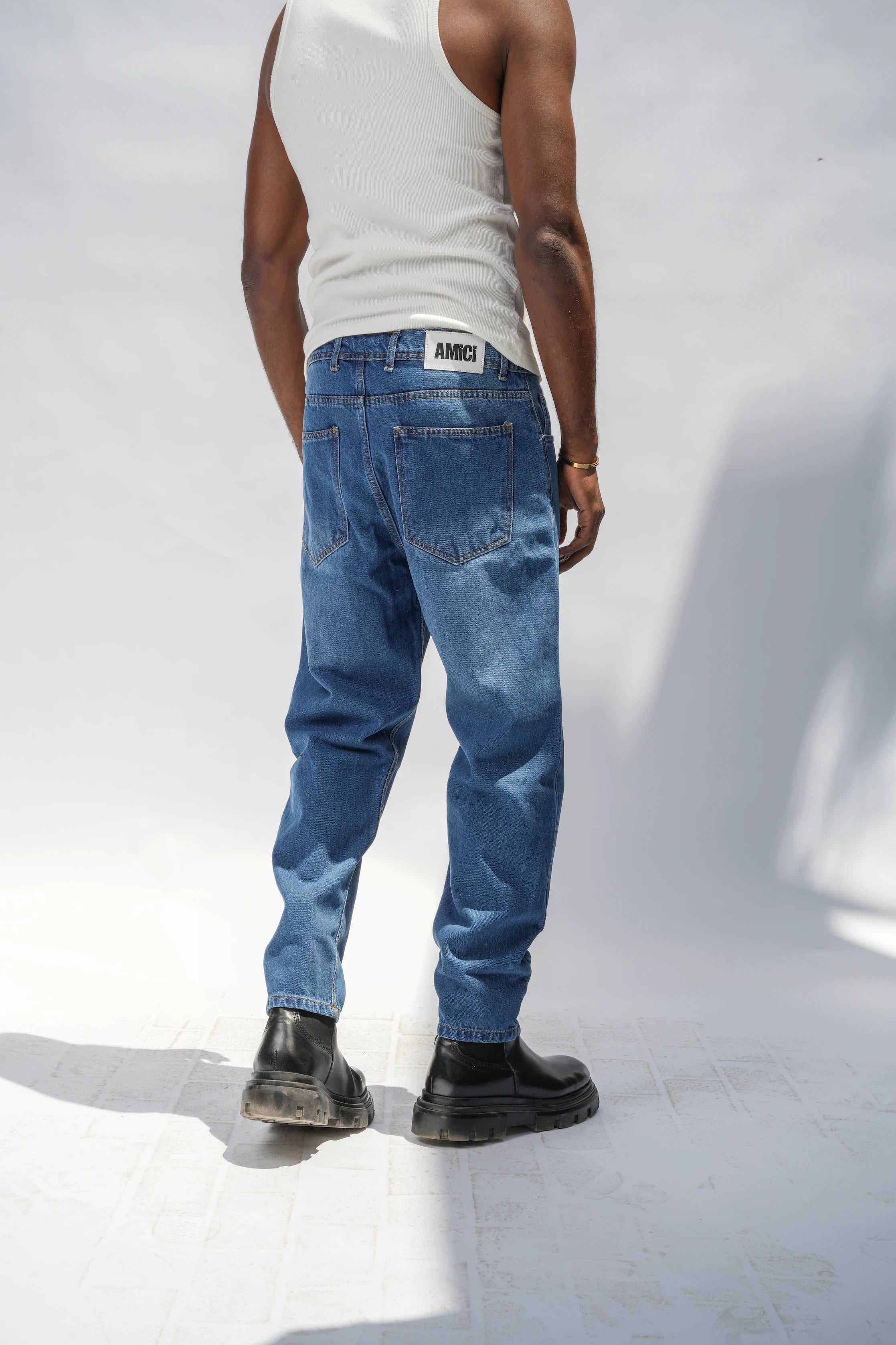 Cropped Fit Jeans Blue