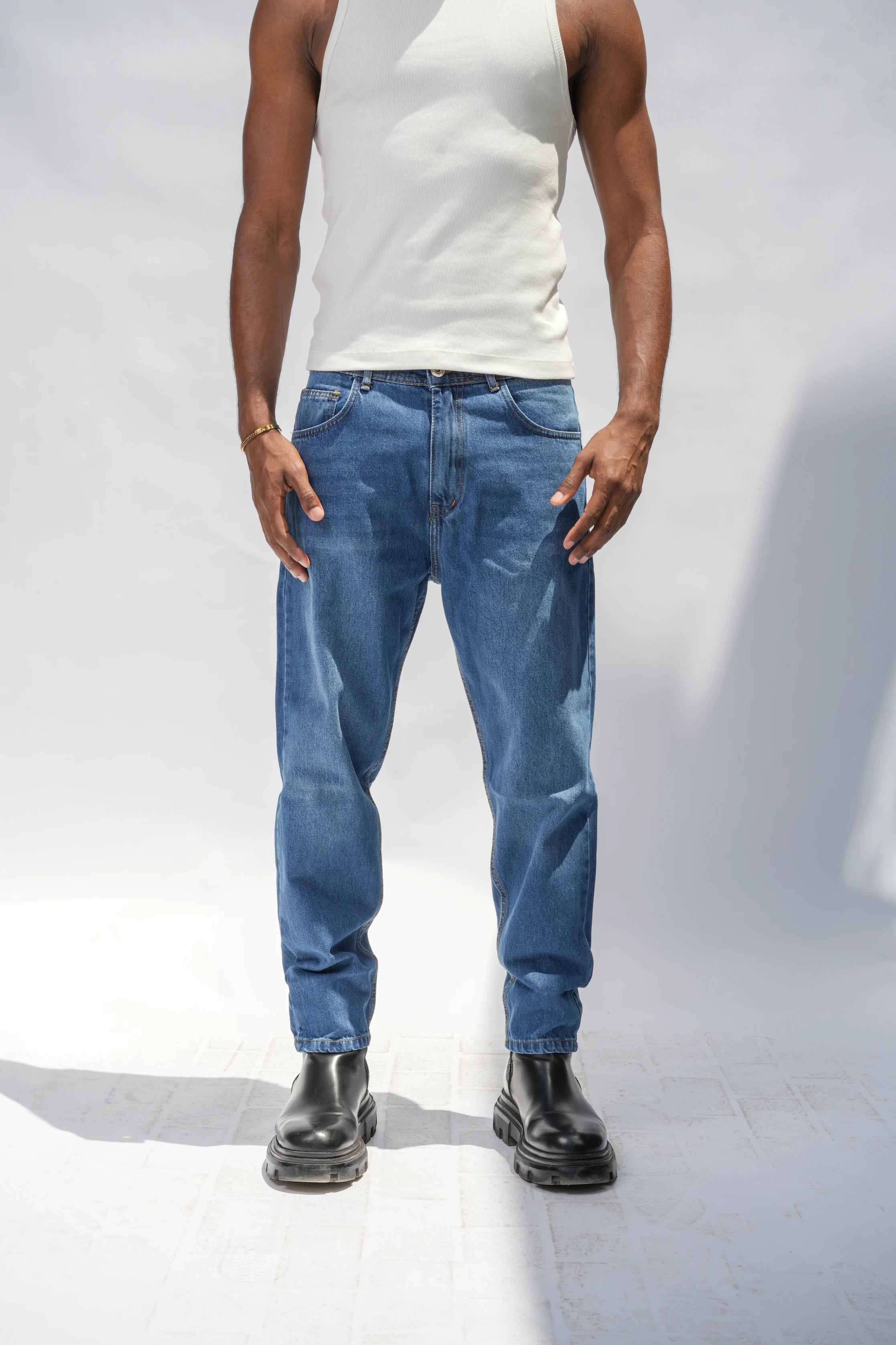 Cropped Fit Jeans Blue