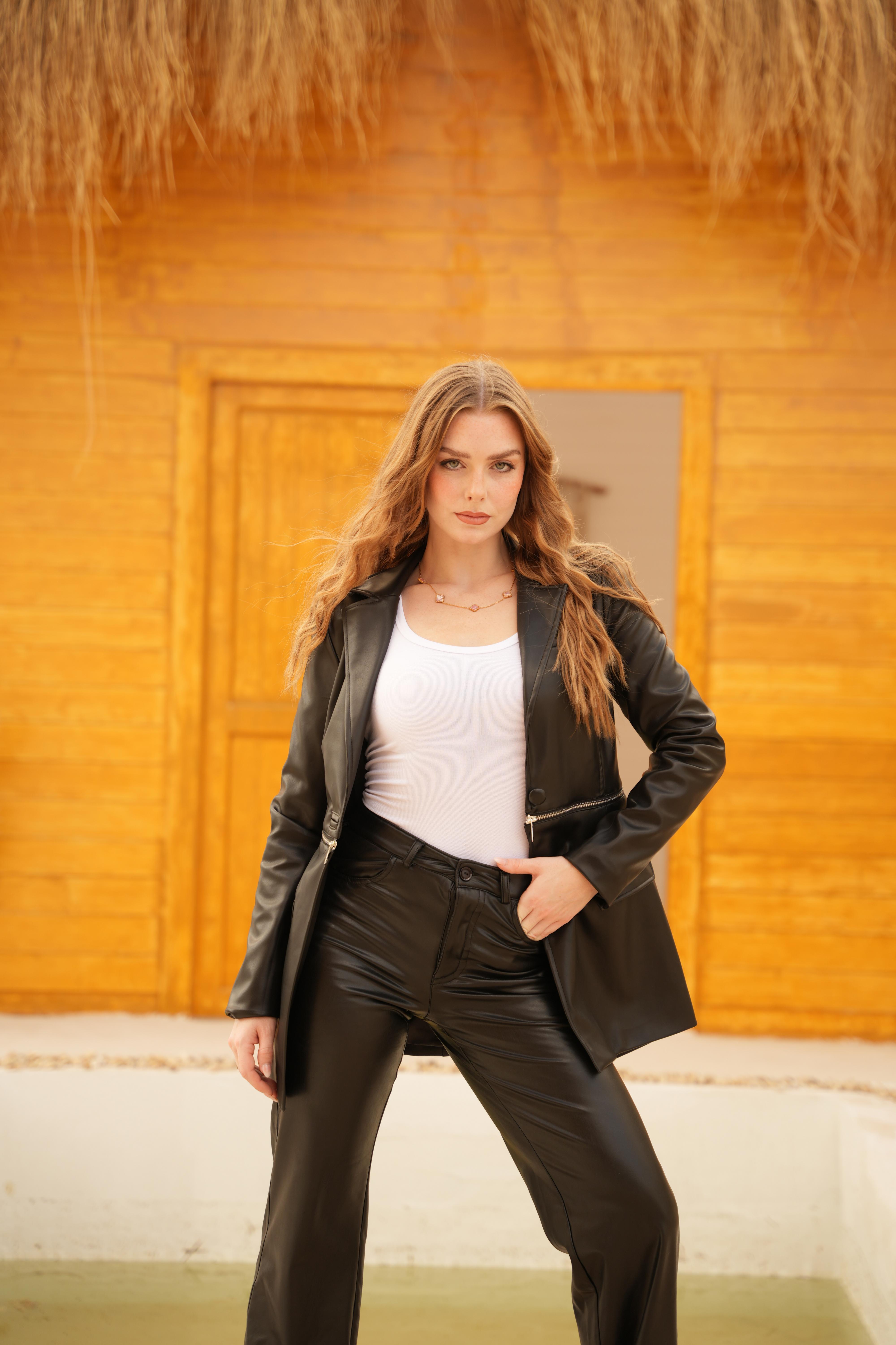 Cropped leather coat