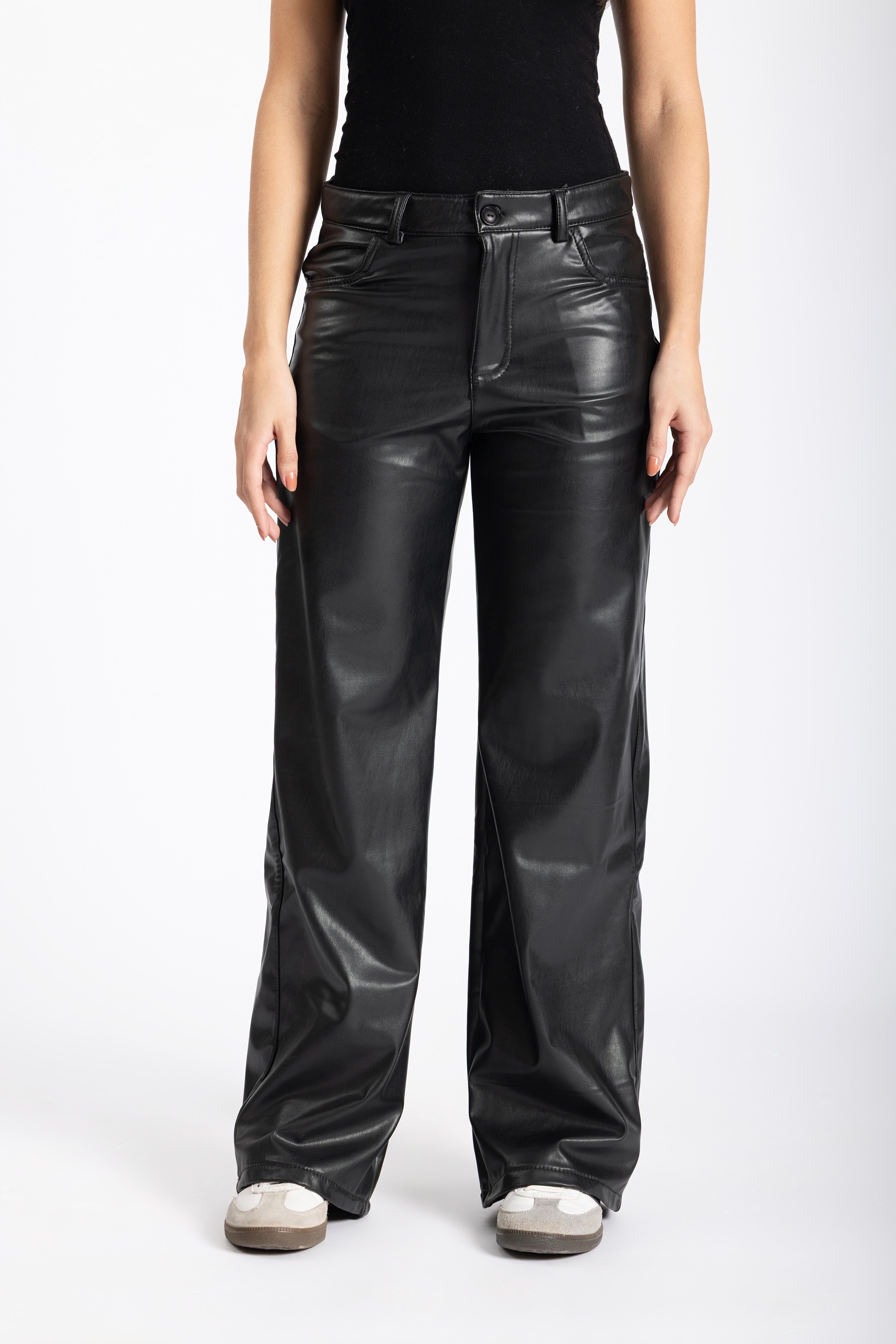 Straight leg leather trousers Black