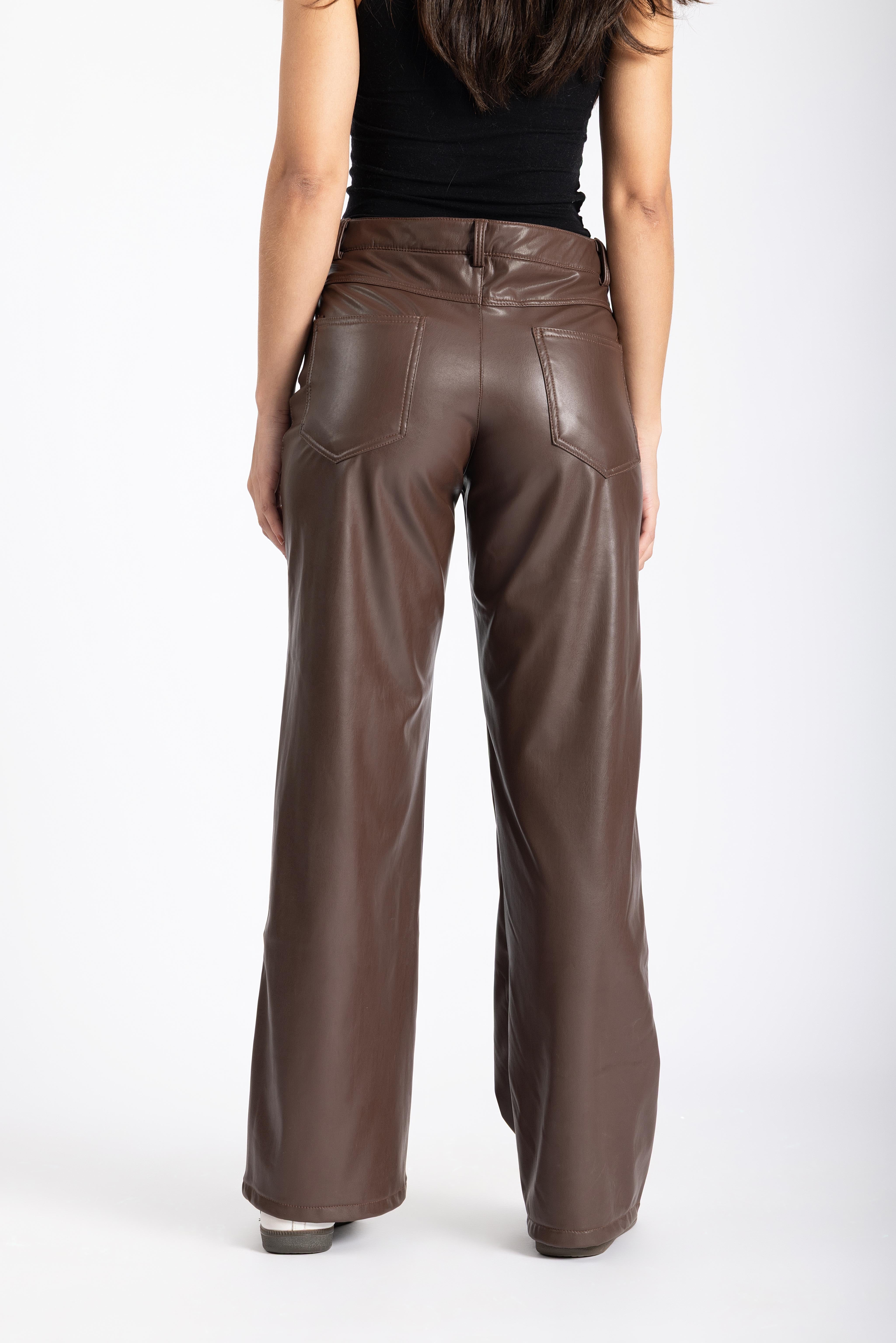 Straight leg leather trousers Brown