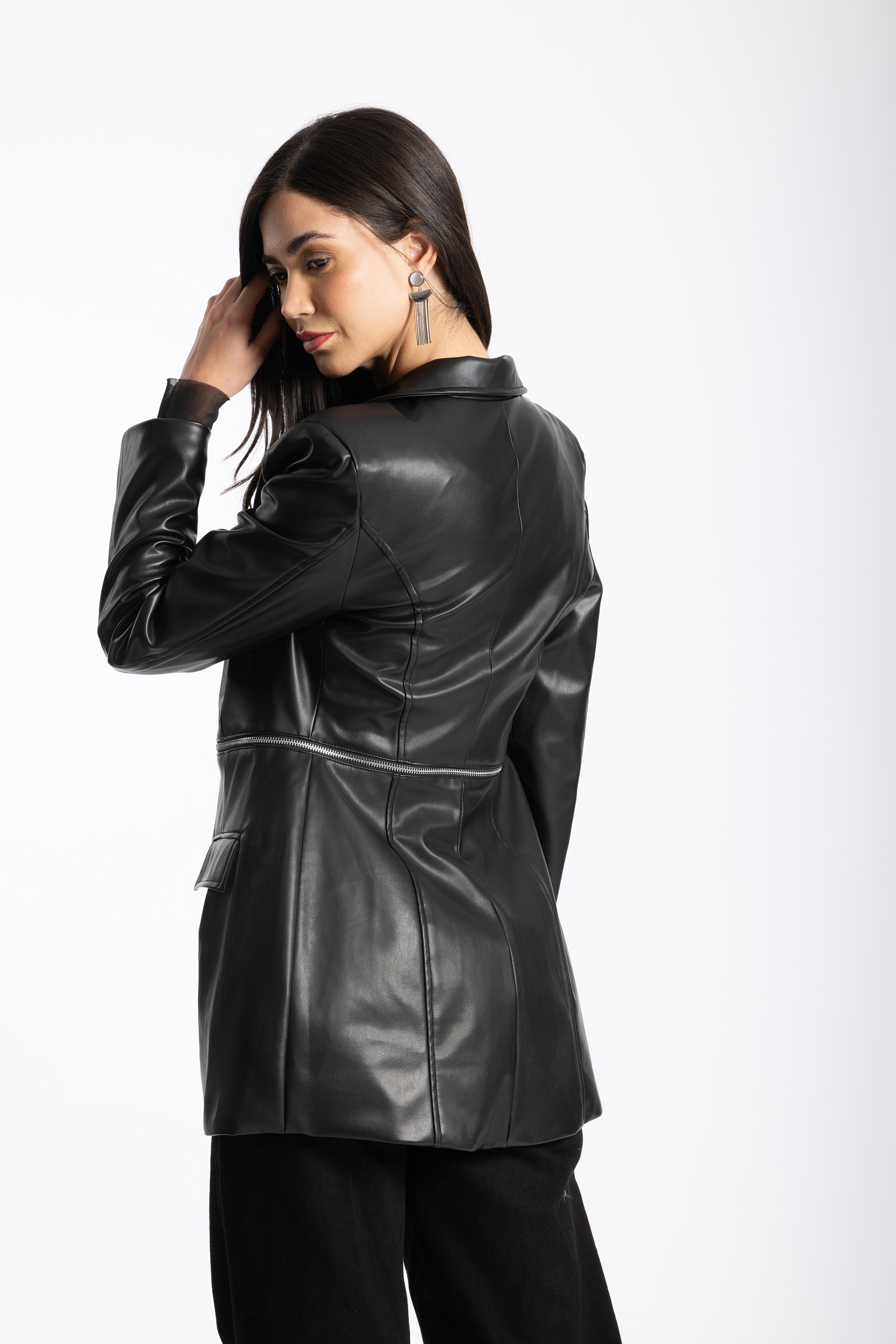Cropped leather coat