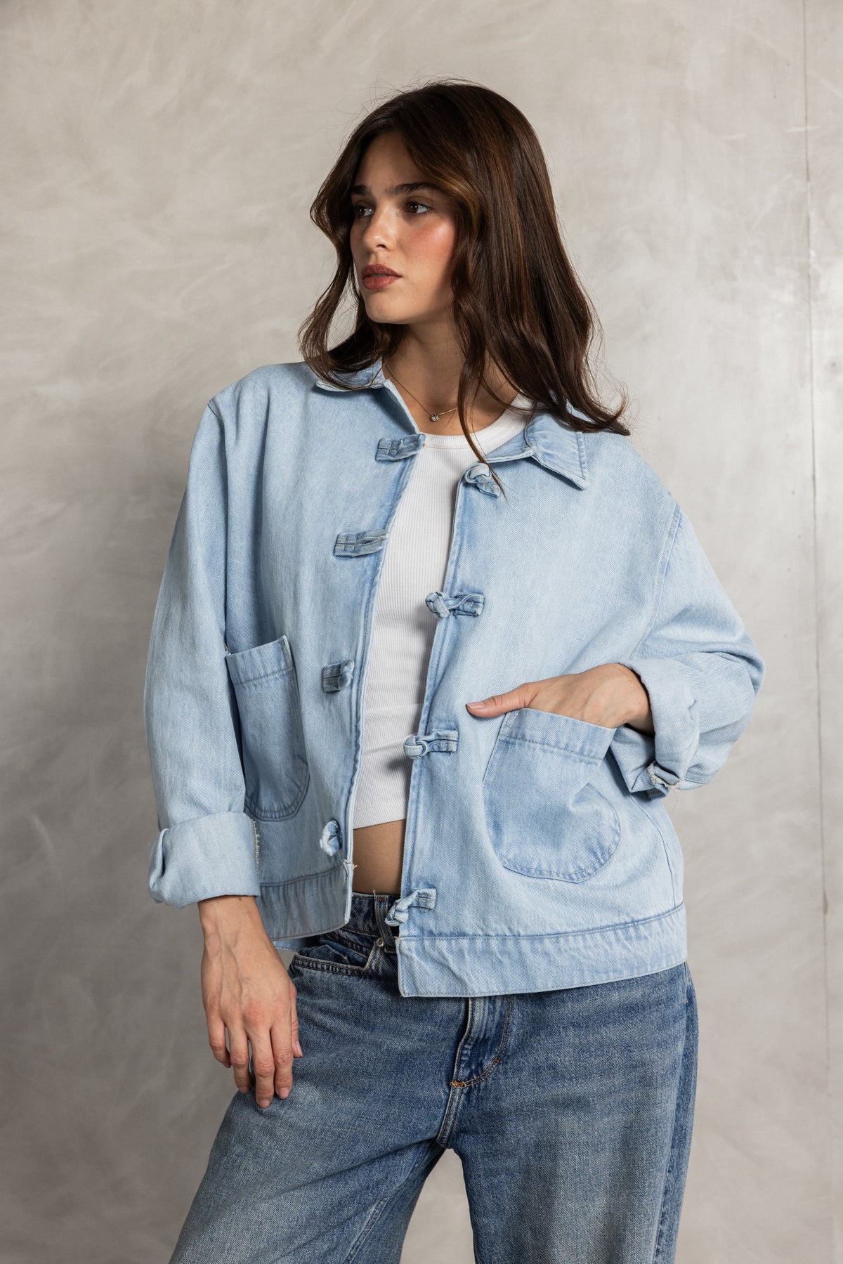 Light Blue Frog Fastening denim jacket