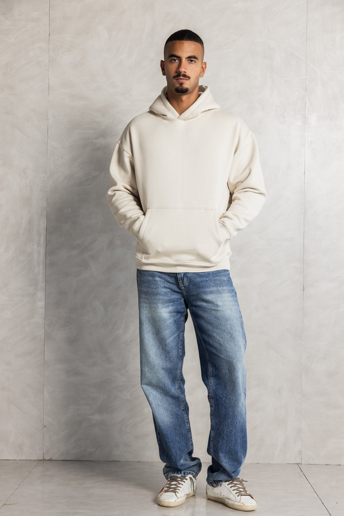 Beige Relaxed-Fit Hoodie