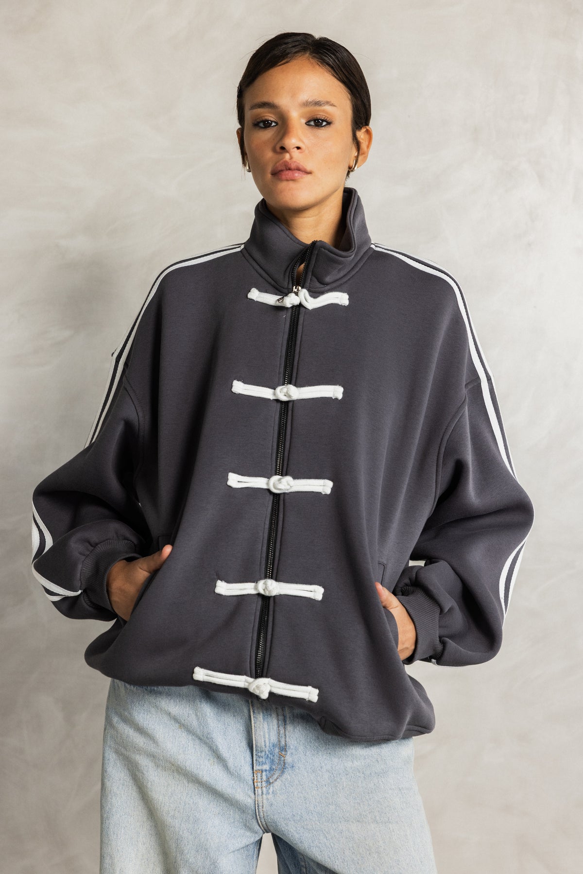 Charcoal Frog Fastening Jacket