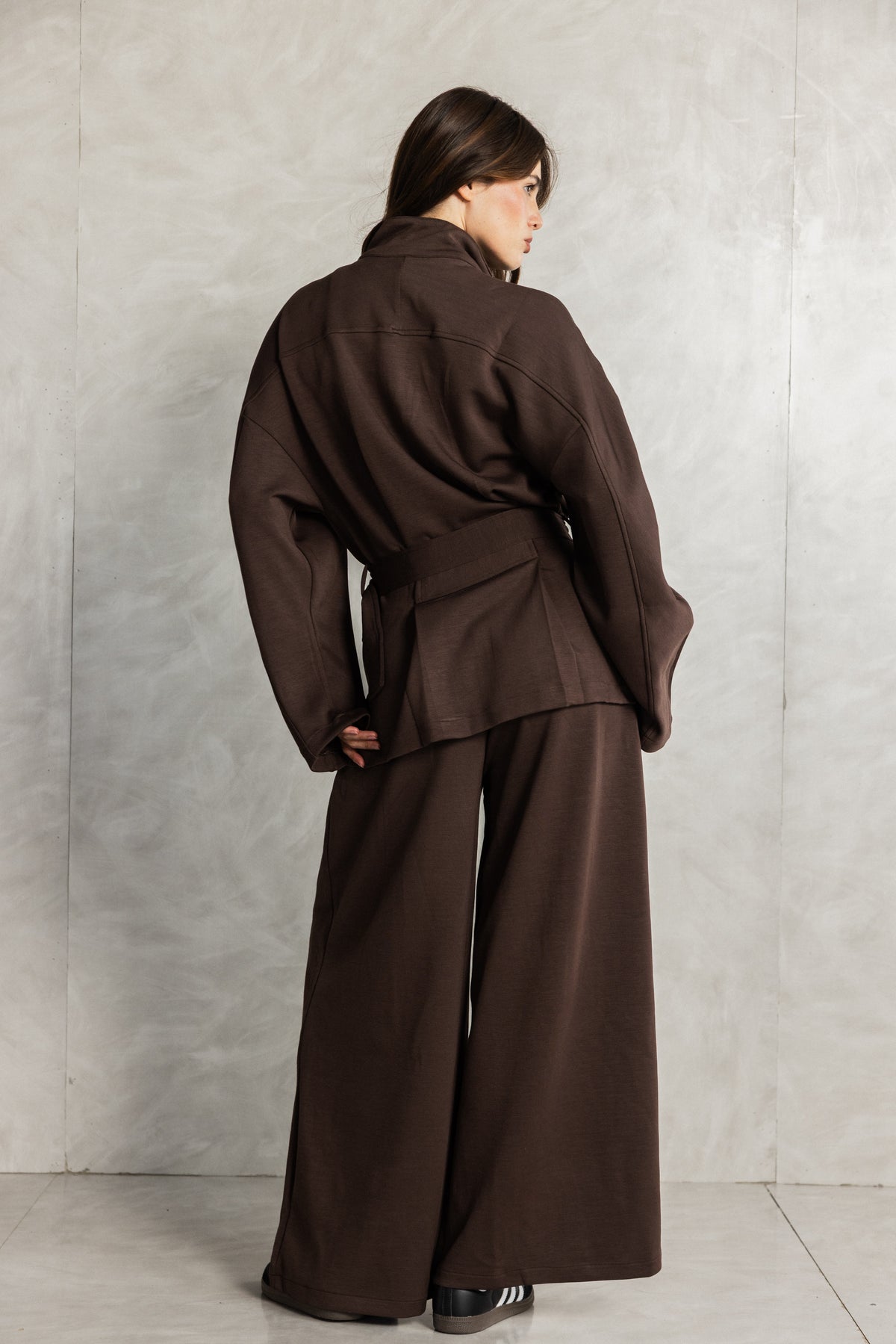 Brown Soft Touch Belted Set