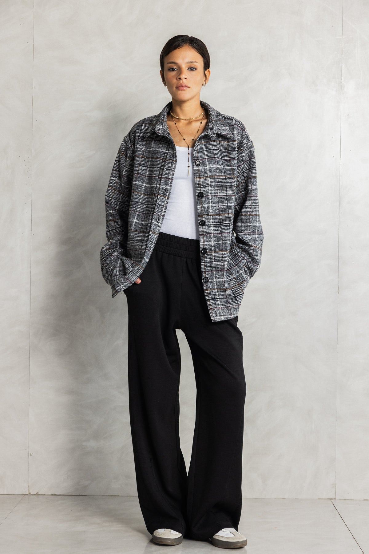 Black Check Buttoned Overshirt
