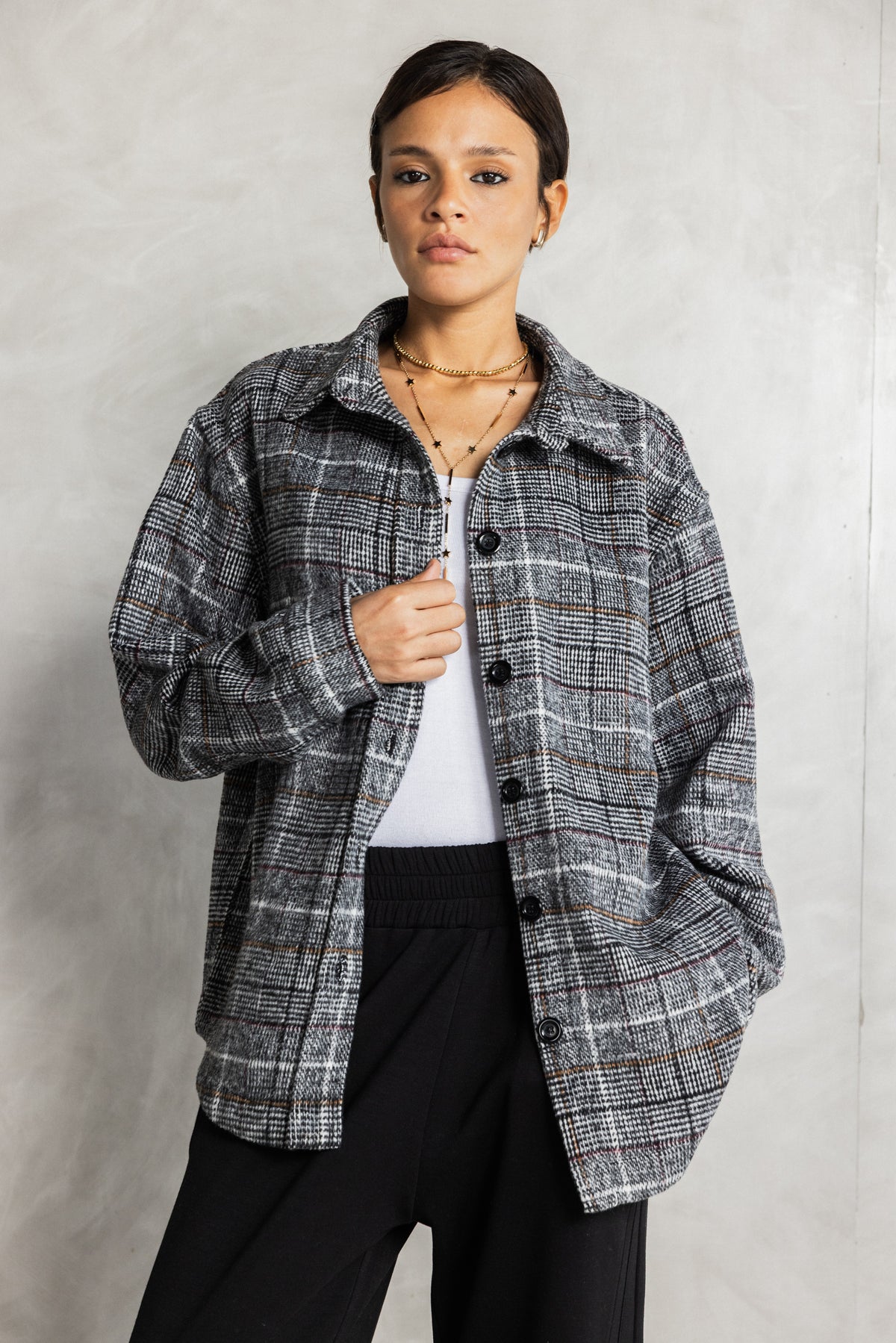 Black Check Buttoned Overshirt